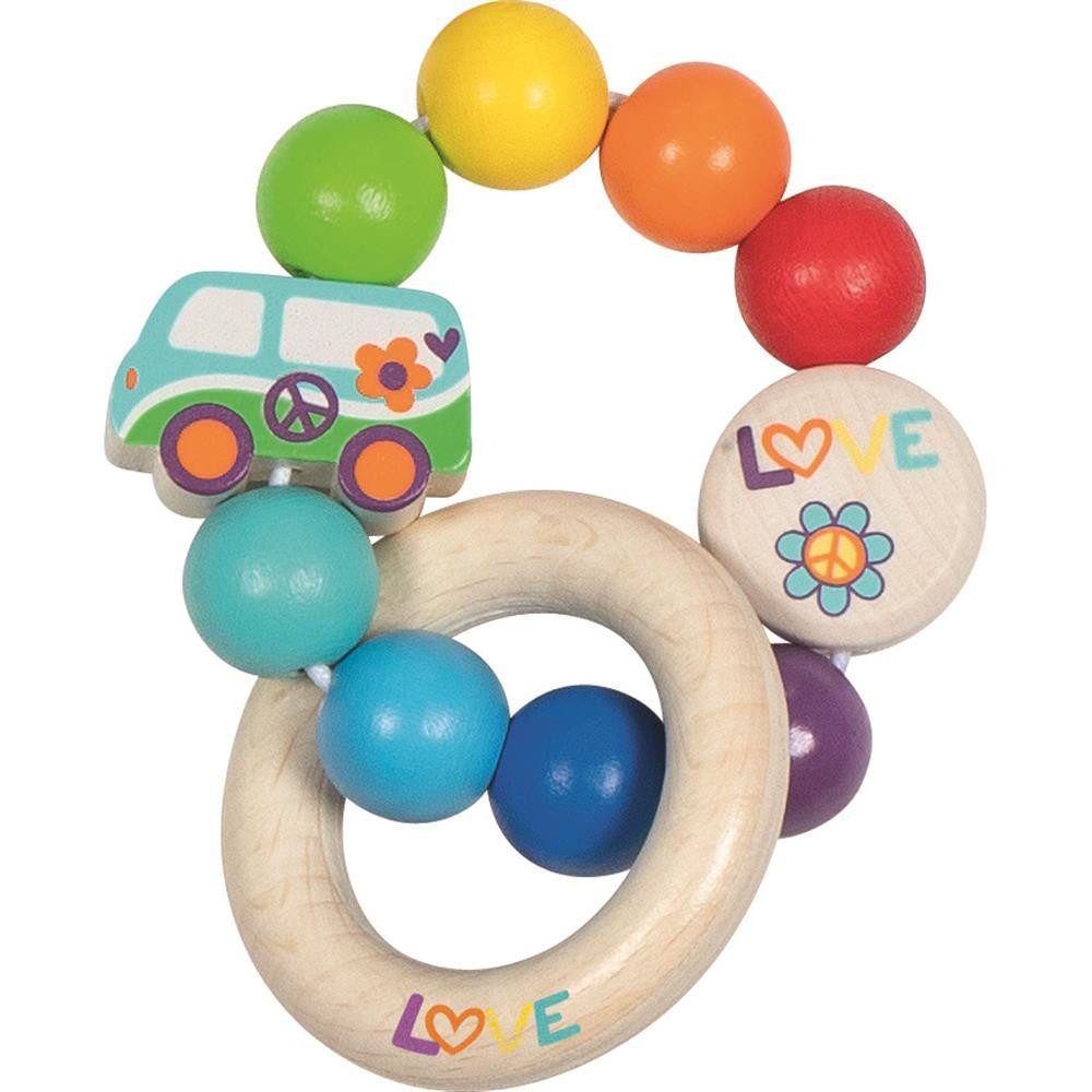 goki Greifspielzeug Greifling Elastik Regenbogen Van Holz Motorikspielzeug Baby, Fördert Motorik und Greifreflex