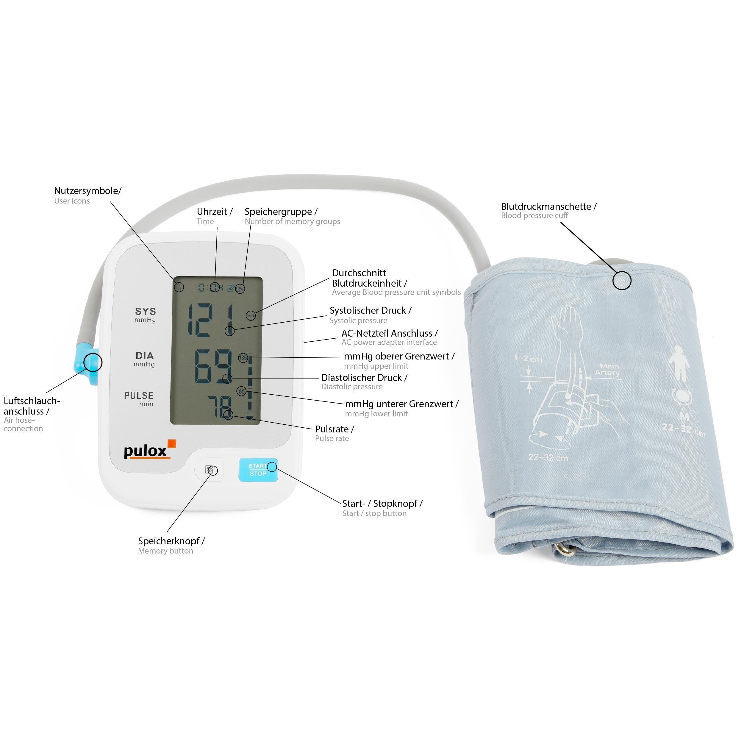 pulox Blutdruckmessgerät BMO-120 - Elektrisches Oberarm Blutdruckmessgerät