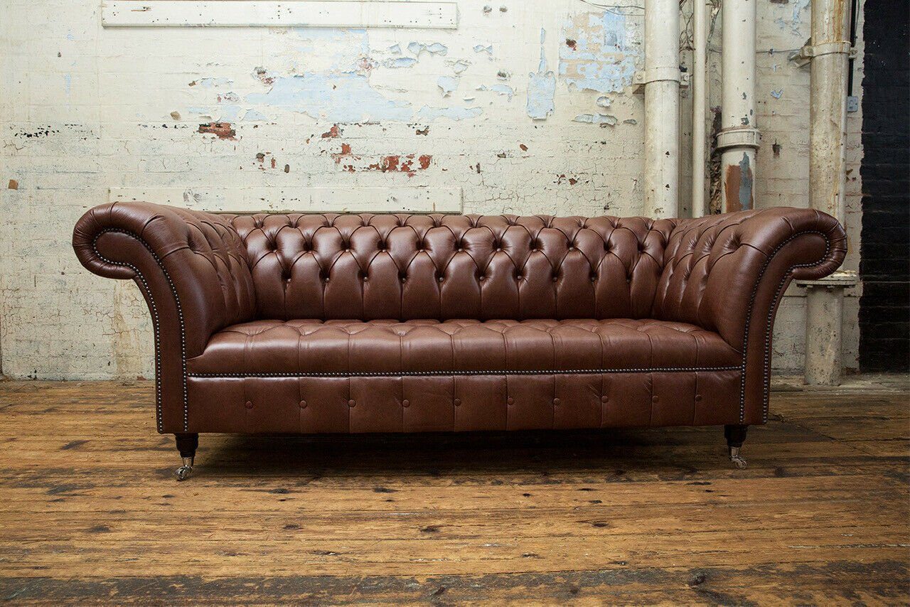 JVmoebel Chesterfield-Sofa Sofa Luxus Couch Europe 100% in Braun 3 Sofort, Leder Made Chesterfield Sitzer Sofas