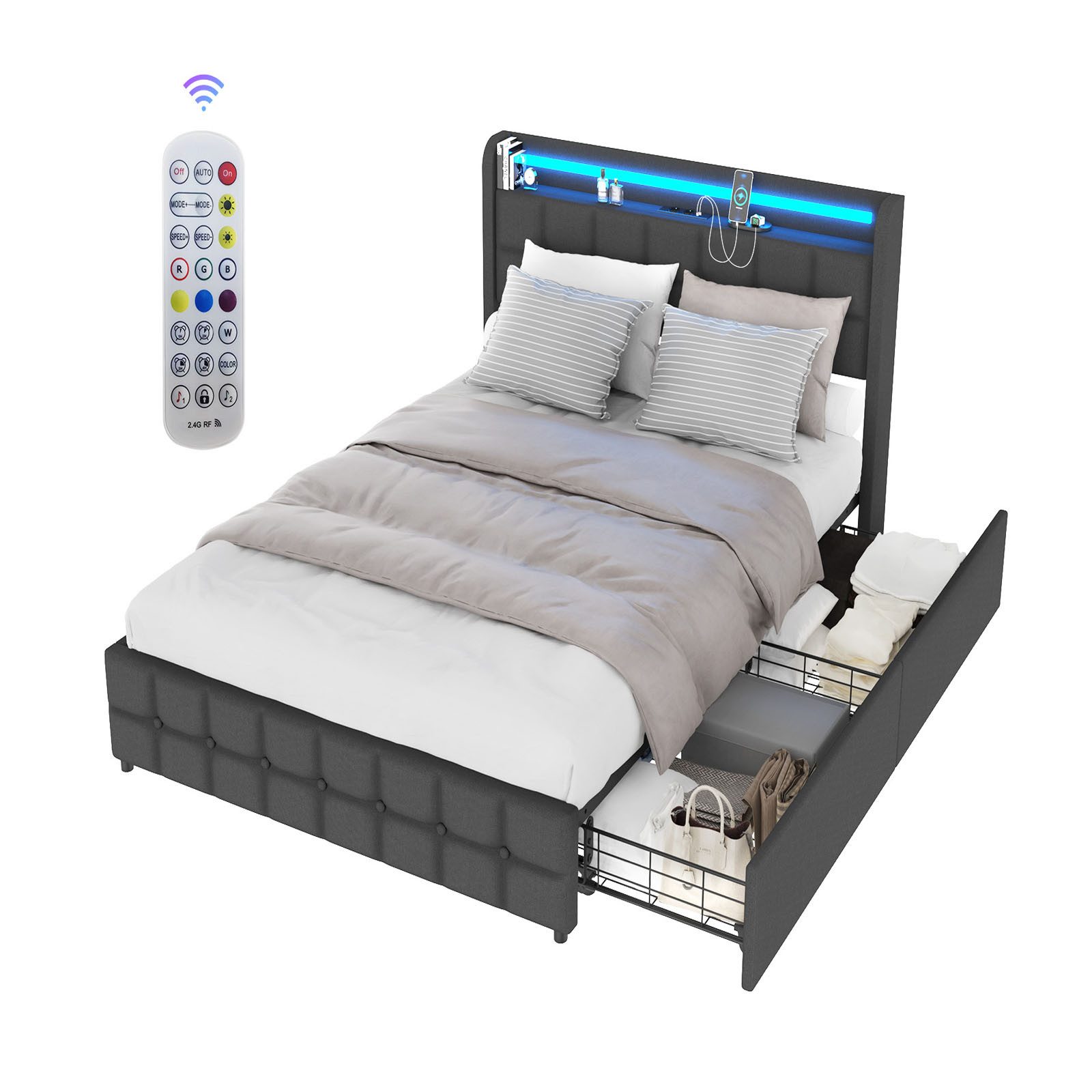 LETGOSPT Polsterbett LED Einzelbett 90x200cm mit günstig online kaufen