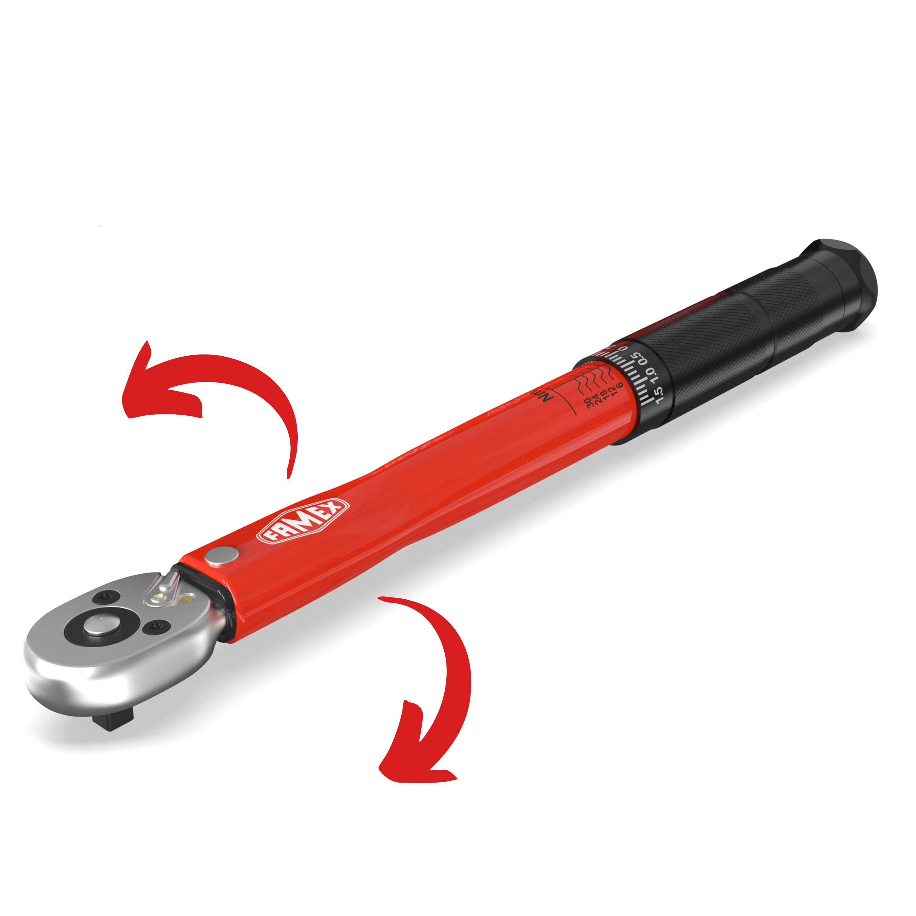 FAMEX Drehmomentschlüssel 10878-2A Drehmomentschlüssel 1/4 Zoll, 5-30 Nm (auf ±3% kalibriert, vor Auslieferung zusätzlich geprüft), mit Kalibrierschein, Fahrrad, Adapter