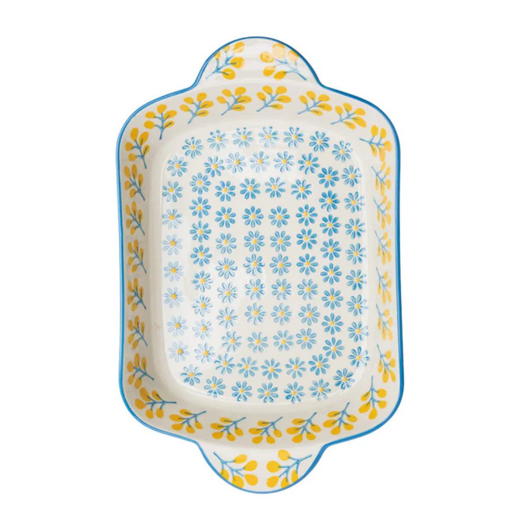 naturalplace Auflaufform FLORAL, 35 cm, handgefertigt, backofen- und spülmaschinenfest, Steinzeug, handbemalt