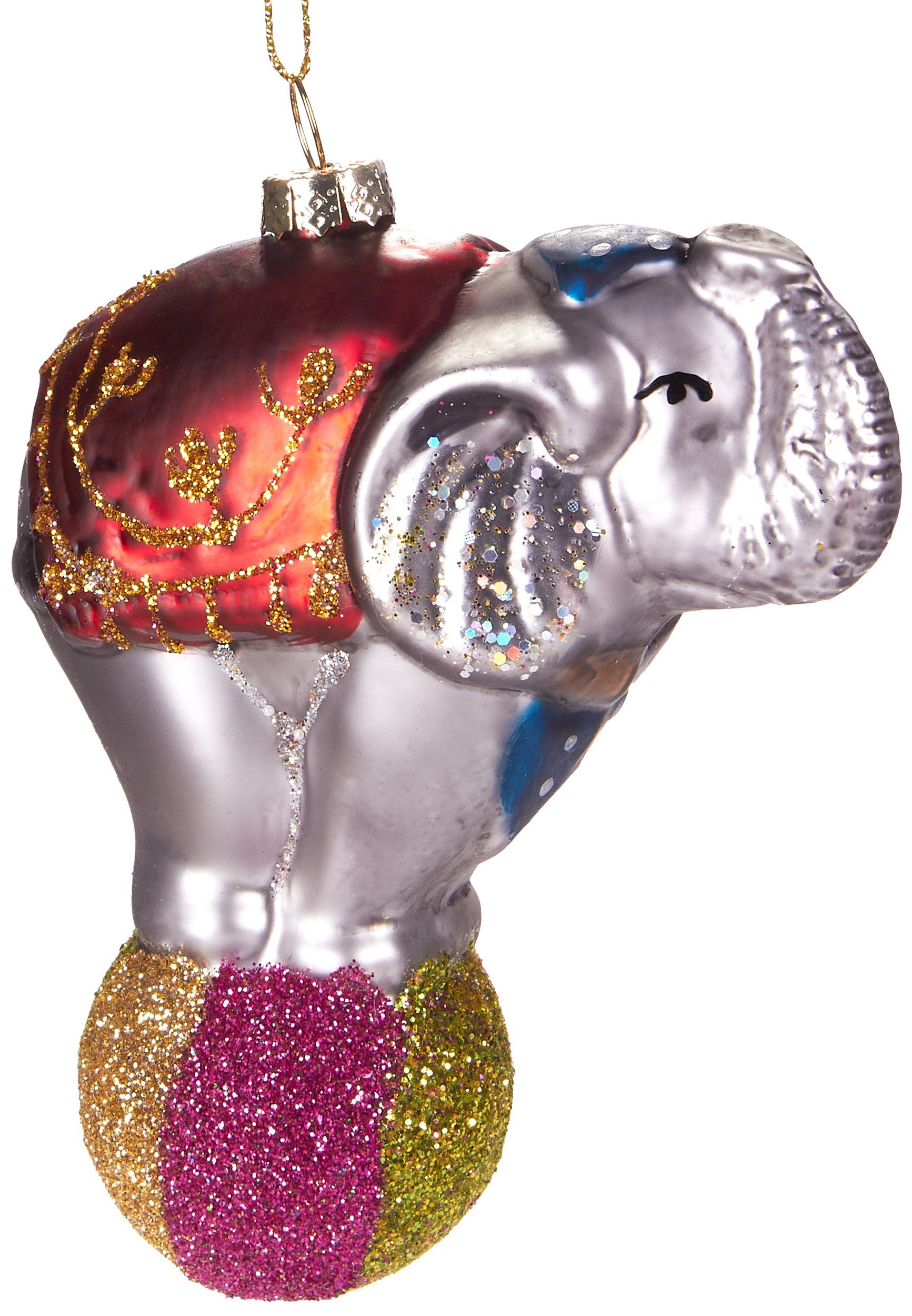 Christbaumschmuck Kunstvolle Weihnachtskugel Zirkuselefant auf Ball