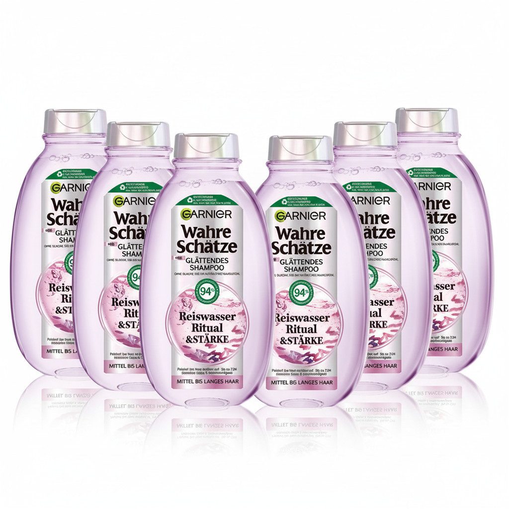GARNIER Haarshampoo WAHRE SCHÄTZE REISWASSER RITUAL SHAMPOO, Packung, 6-tlg., mit Reiswasser und Stärke, ohne Silikone
