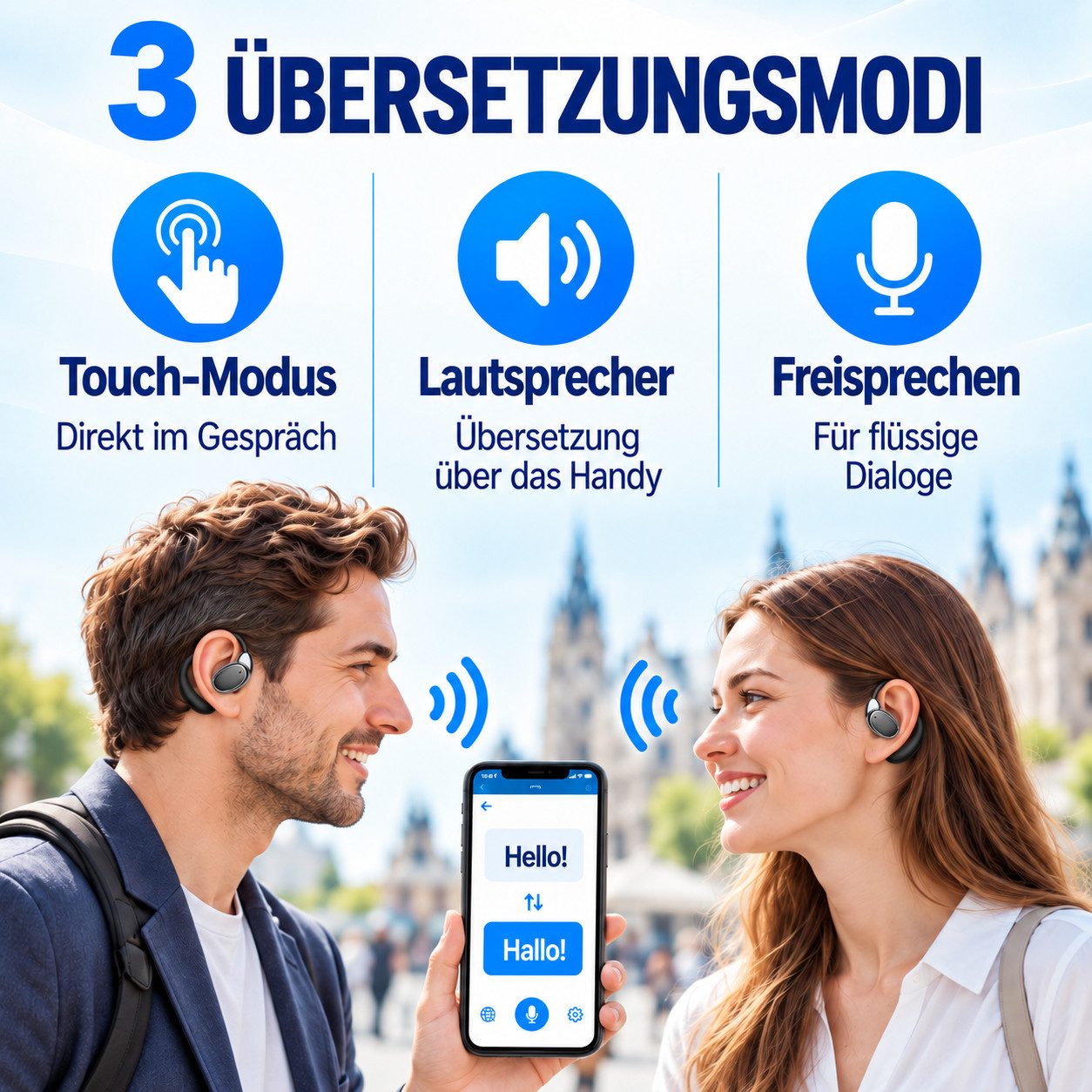 Forrlite Übersetzungskopfhörer mit Bluetooth und Ohrbügel Open-Ear-Kopfhörer (Sportkopfhörer mit Echtzeit-Übersetzung für Reise und Lernen, 138 Gratis-Sprachen, – Bild 3 von 5