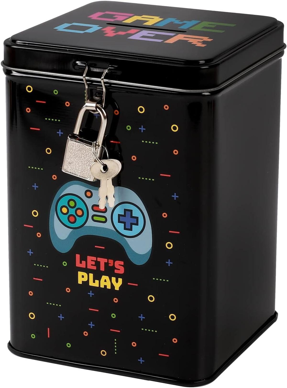 I-TOTAL Spardose I-TOTAL® Spardose mit Vorhängeschloss Sparbüchse Metall Let's Play – Bild 2 von 5