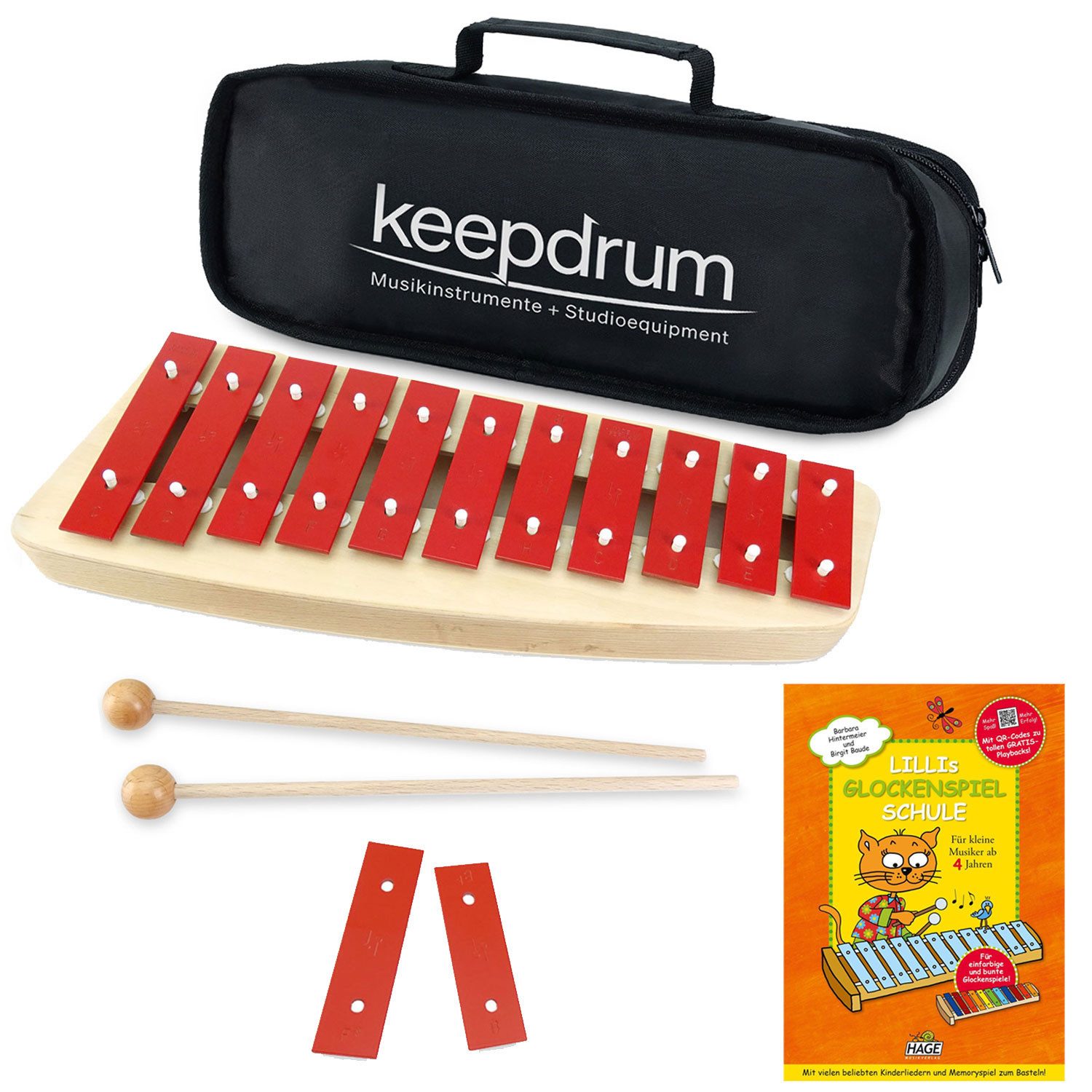 SONOR Glockenspiel Sonor Glockenspiel NG-10 mit Tasche und Notenheft,Glockenspiel NG-10, 2 Schlägel, Tasche blau, Notenheft , Vorteils-Set mit Tasche Blau und Notenheft