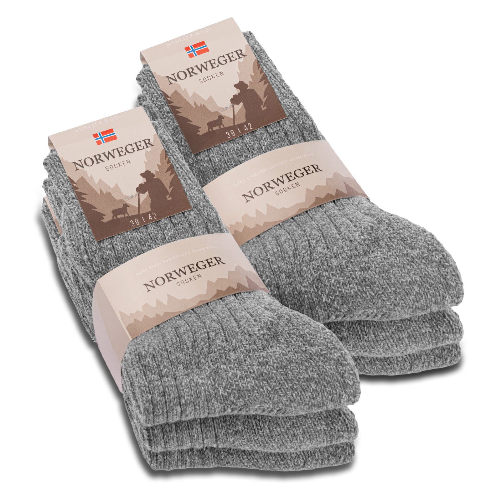 sockenkauf24 Norwegersocken 6 Paar Damen & Herren Socken mit Wolle Wintersocken (Grau, 39-42) Schwarz Grau Anthrazit - 20100