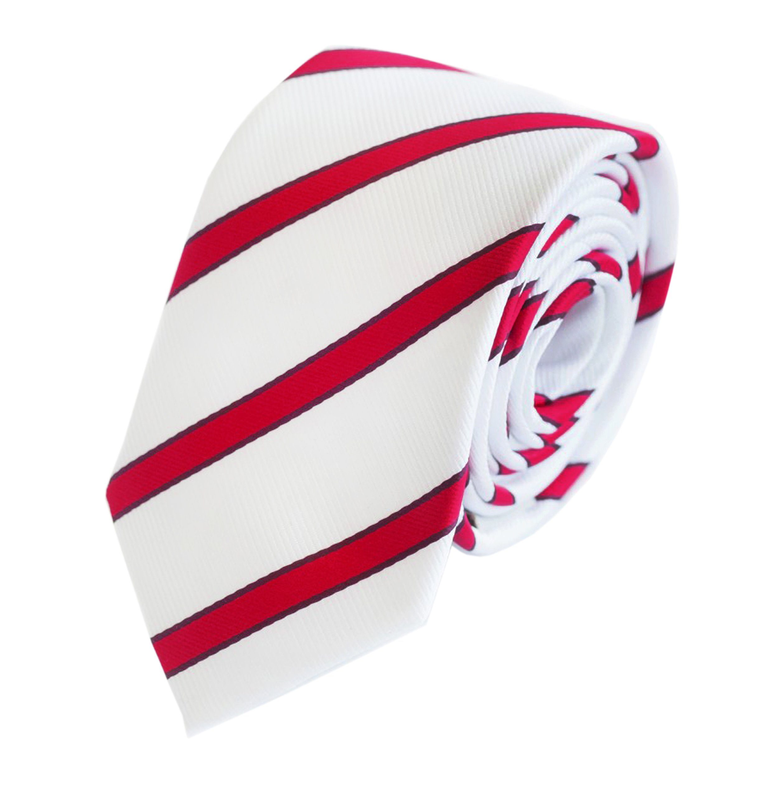 Fabio Farini Krawatte gestreifte Herren Krawatte - Tie mit Streifen in 6cm oder 8cm Breite (ohne Box, Gestreift) Schmal (6cm), Weiß/Weinrot/Signalrot