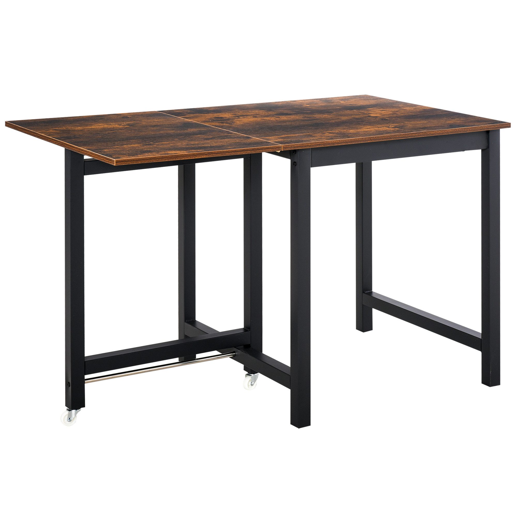 HOMCOM Klapptisch ausziehbar, klappbar mit Rollen, bis 20 kg belastbar (Esszimmertisch, 1-St., Küchentisch), für Küche, Esszimmer, 118 x 70 x 76,5 cm, Braun