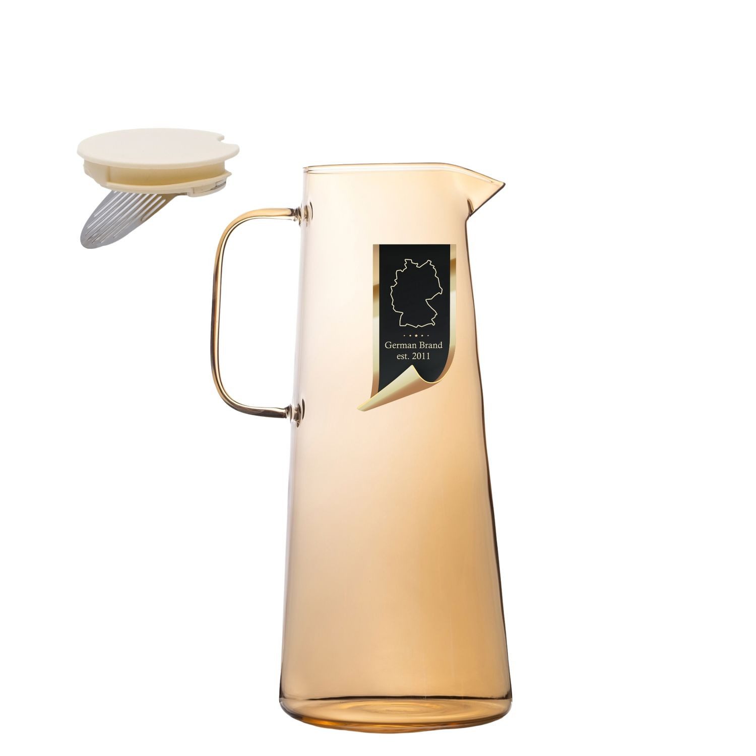 Intirilife Karaffe Karaffe Kanne Krug Glas Deckel Sieb Tee Saft Limonade Wasser Getränke, (1-tlg), Karaffe Kanne Krug aus Glas 1.4 L