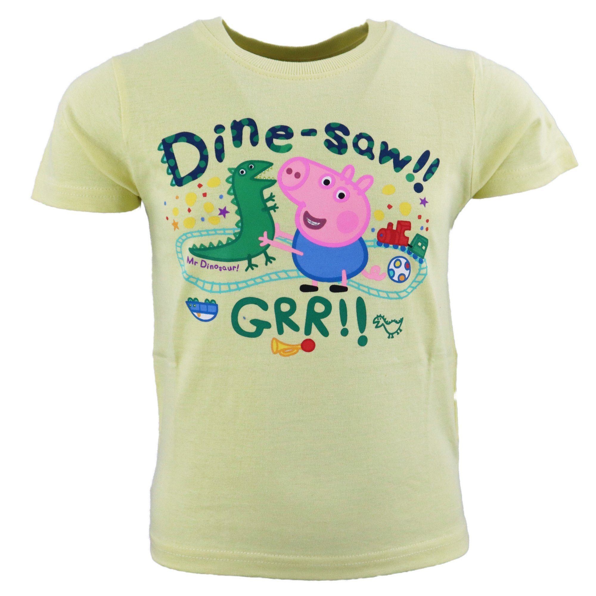 Peppa Gr. Wutz Kinder bis 92 T-Shirt 116, Peppa Baumwolle Pig Print-Shirt George Gelb Saurier