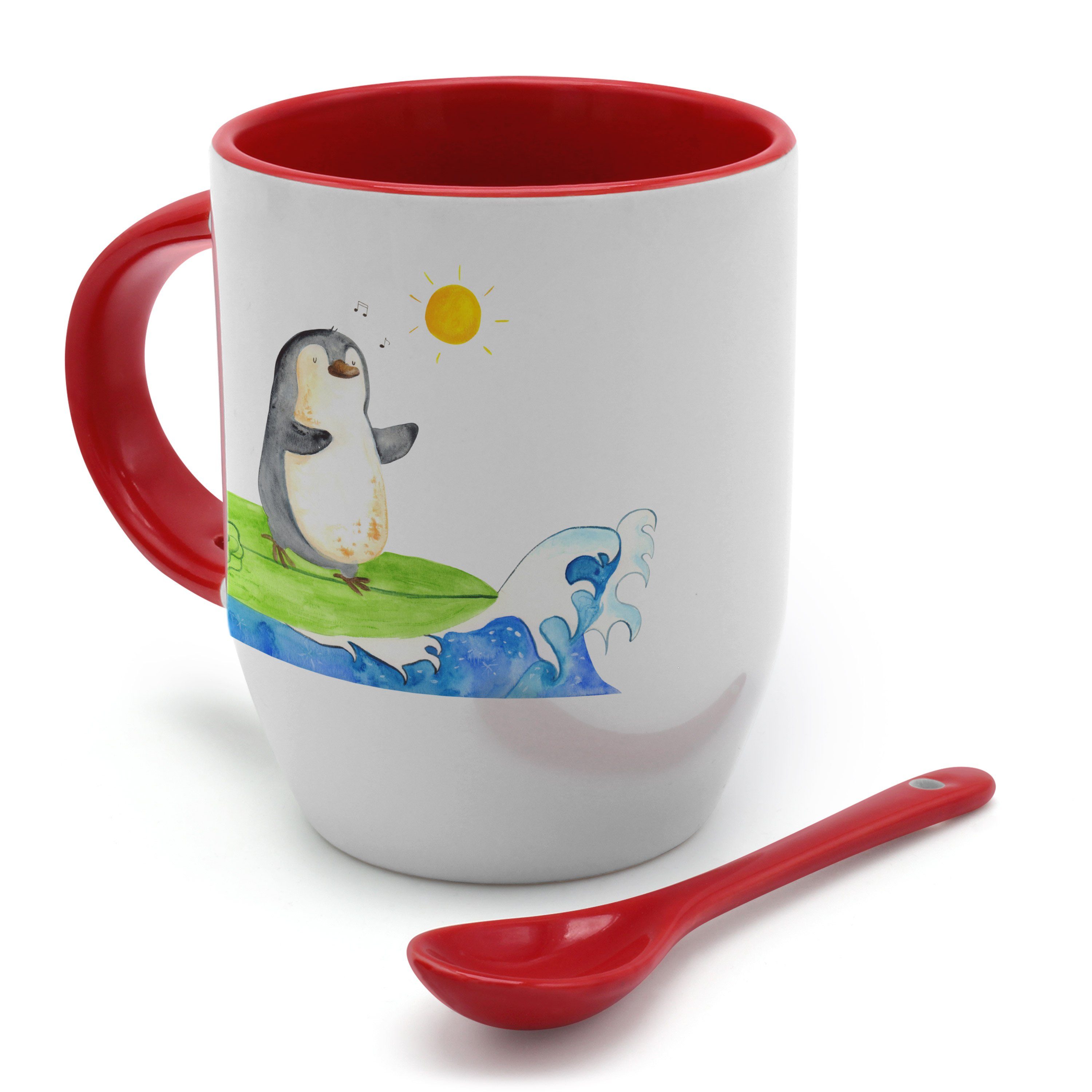 Mr. & Mrs. Panda Port, - reiten, Wellen Geschenk, Hawaii, Weiß Surfer Pinguin Wellen, - Tasse Keramik