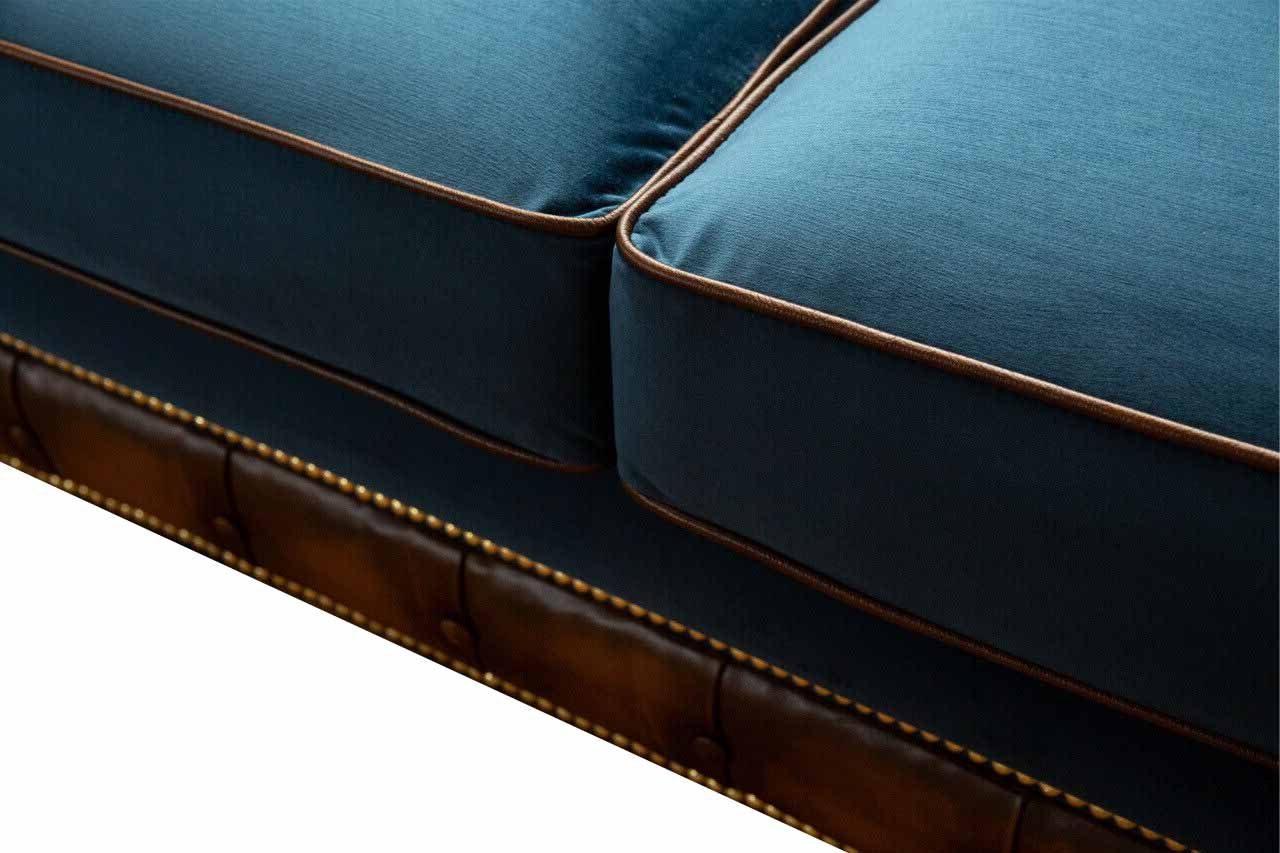 3-SITZER UND Chesterfield-Sofa LEDER DUNKELBLAUER SAMT JVmoebel HELLBRAUNES SOFA CHESTERFIELD