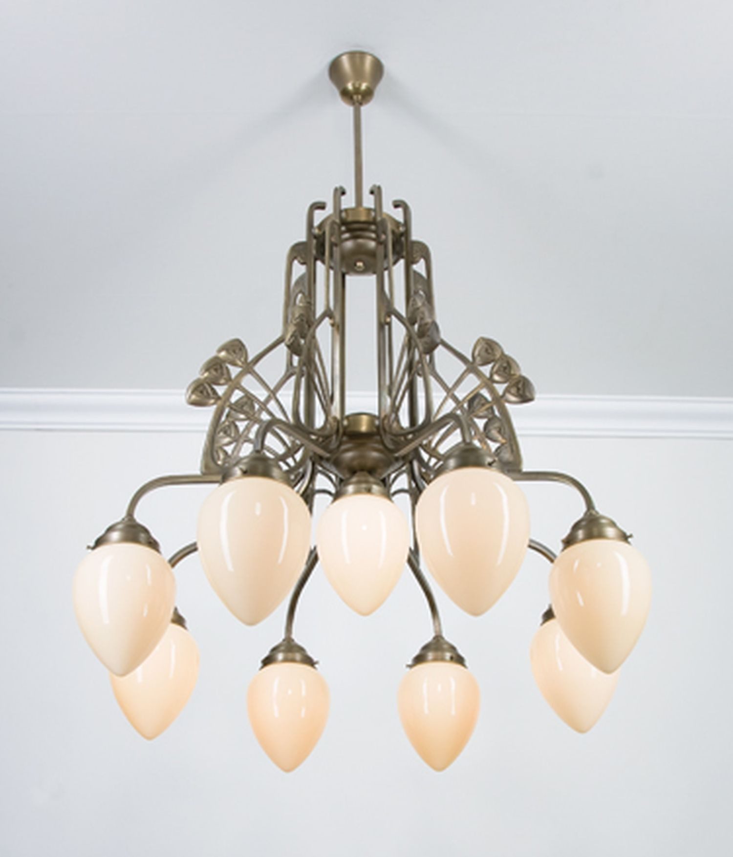 Licht-Erlebnisse Pendelleuchte D288, ohne Leuchtmittel, Messing Glas E27 H: max. 137 cm in Berliner Elfenbein Jugendstil