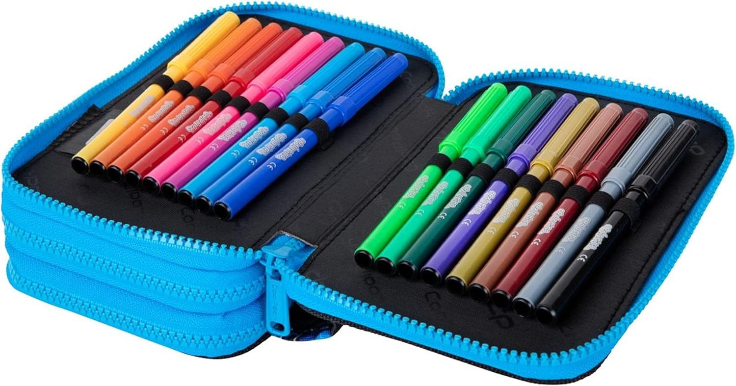 GOLDKIDS Federmäppchen Federtasche 3-fache Federmappe, (46-teilig gefüllte Schüleretui Stifte und Pinsel inkl., 1-tlg., Aufgabenheft Federbox Etui Stiftetasche), Schlamper-Etui Schul-Etui SOCCER Fußball