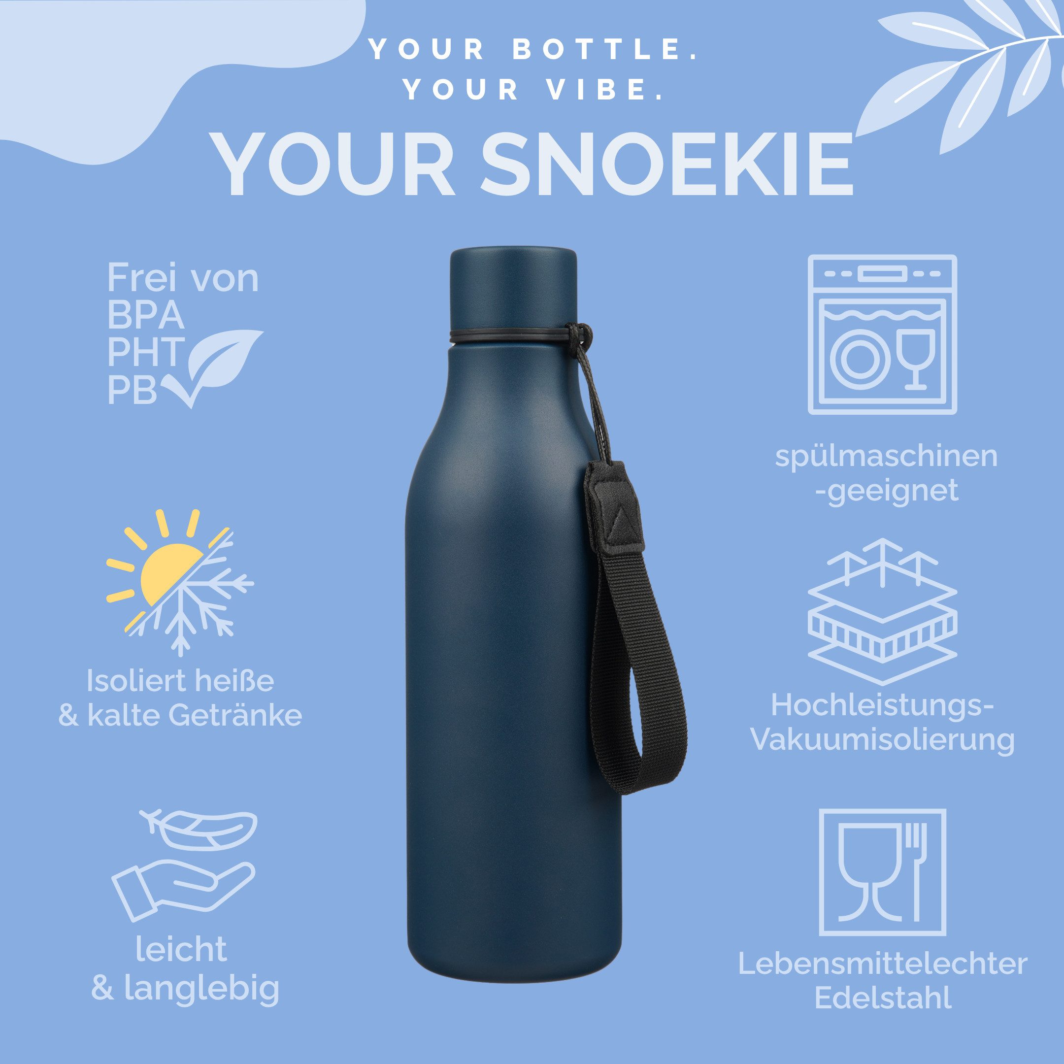 SNOEKIE Thermoflasche SNOEKIE Edelstahl Thermoflasche, SGS Geprüft, Spülmaschinengeeignet