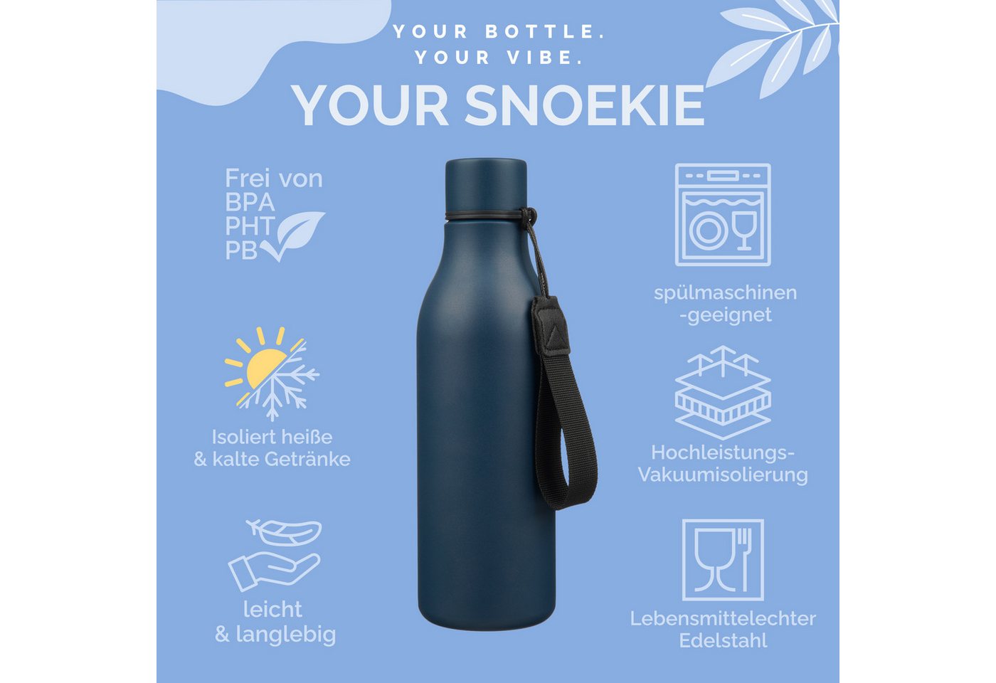 SNOEKIE Thermoflasche SNOEKIE Edelstahl Thermoflasche, SGS Geprüft, Spülmaschinengeeignet