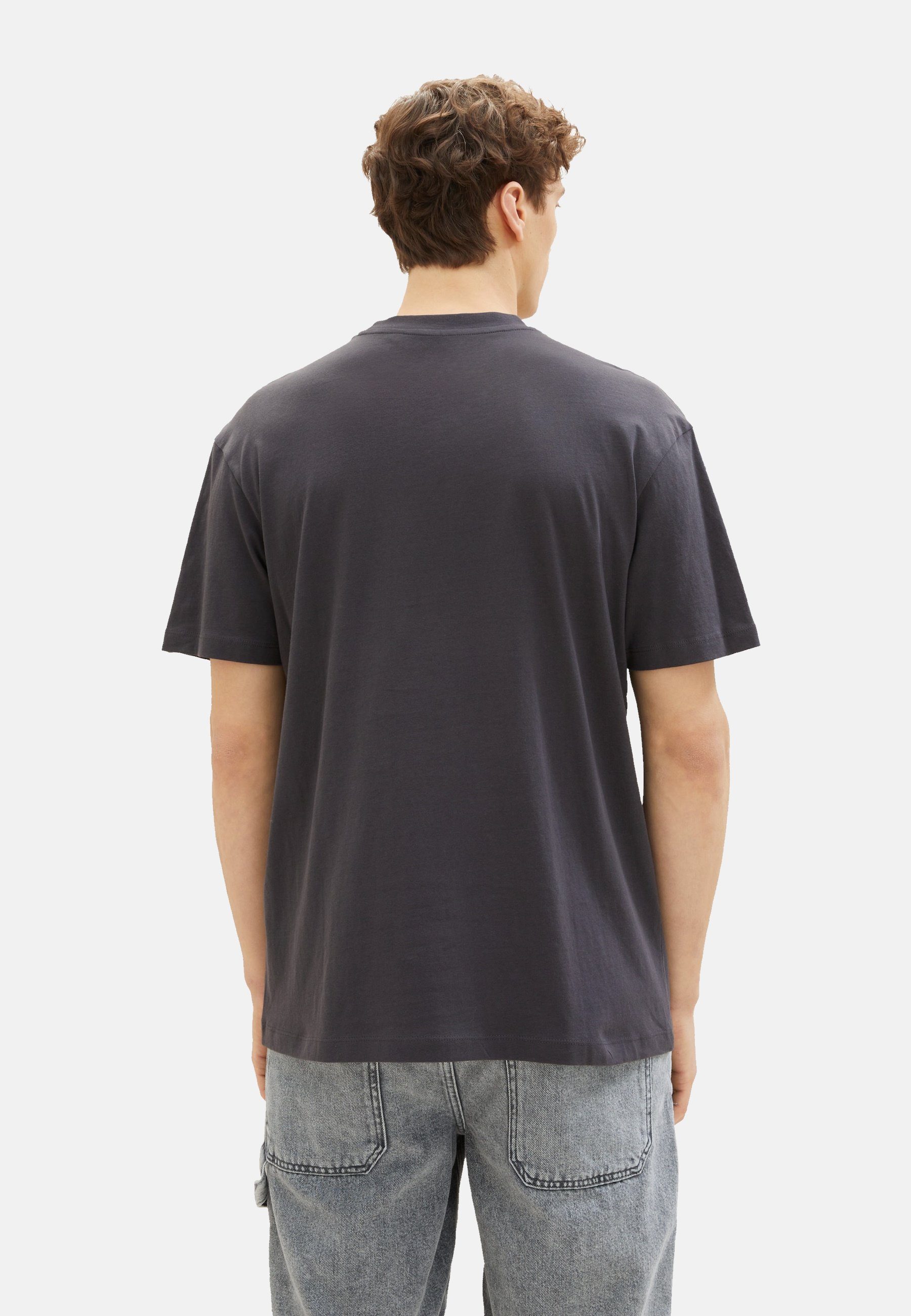 Denim TOM (1-tlg) mit TAILOR Kurzarmshirt TOM T-Shirt und Rundhalsausschnitt grau TAILOR T-Shirt
