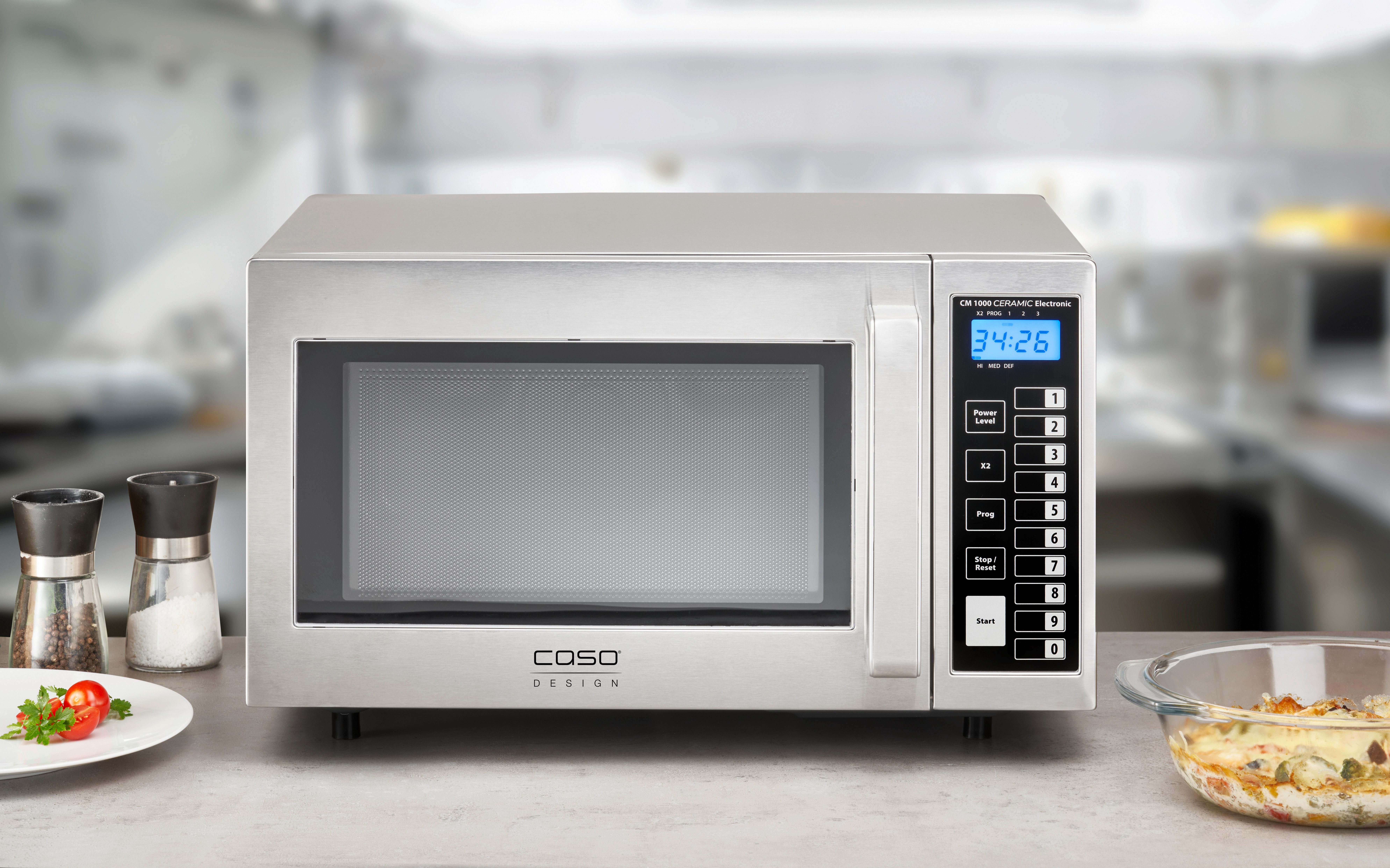 Caso Mikrowelle CM 1000 Ceramic Electronic, Mikrowelle, 25 l, Timerfunktion, Gehäuse und Innenraum aus Edelstahl, 25 Liter Garraum