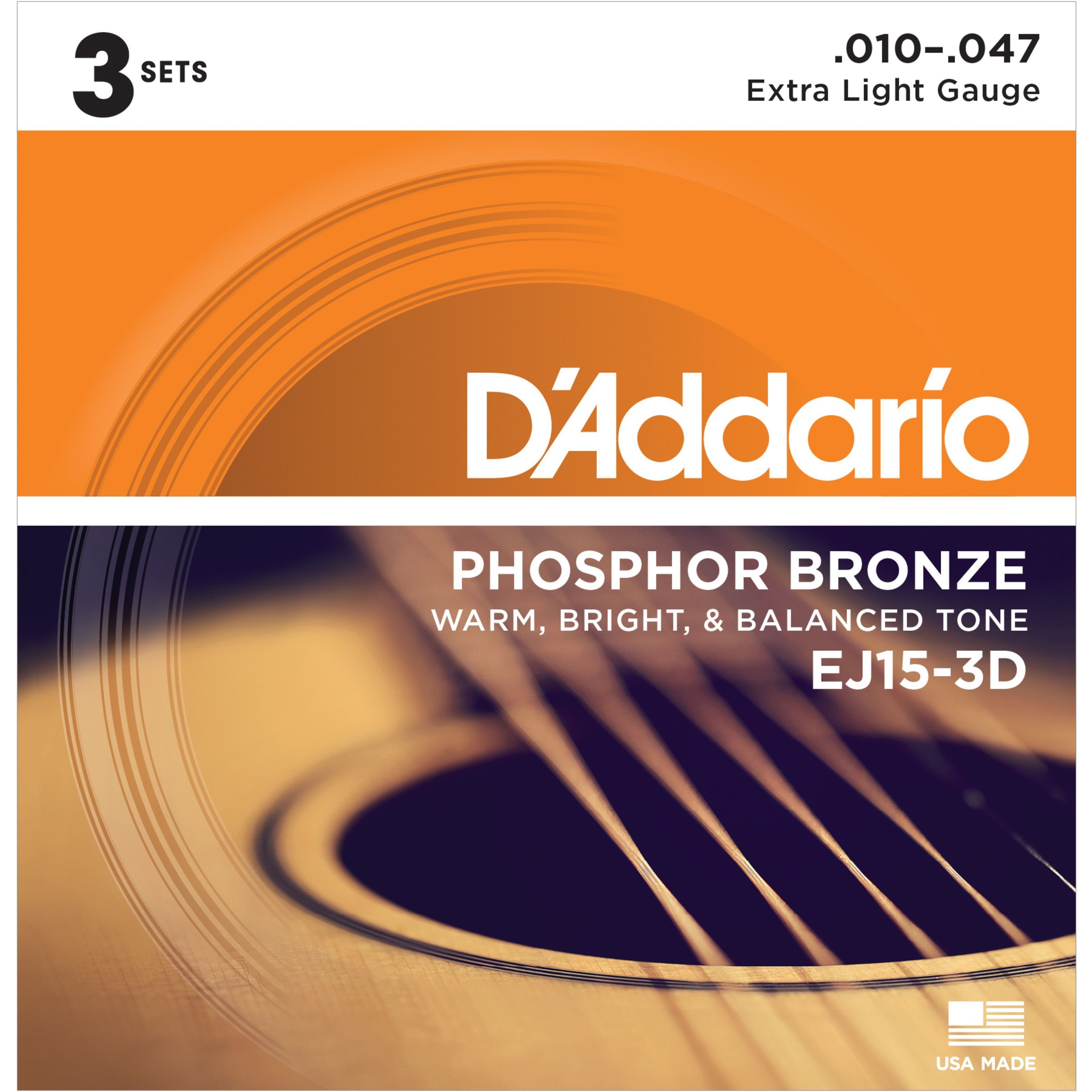 Daddario Струны, (A-Git.Saiten EJ15-3D 10-47 Phosphor Bronze 3er Set), A-Git.Saiten EJ15-3D 10-47 Phosphor Bronze 3er Set -