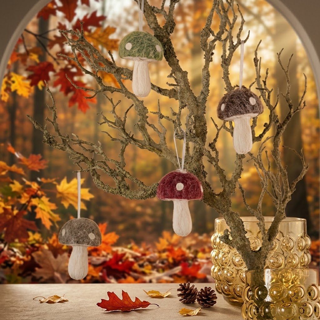Home-trends24.de Dekohänger Fliegenpilz Pilz Pilze Hängedeko Herbst Filz Deko Hänger 4er Set (4 St)
