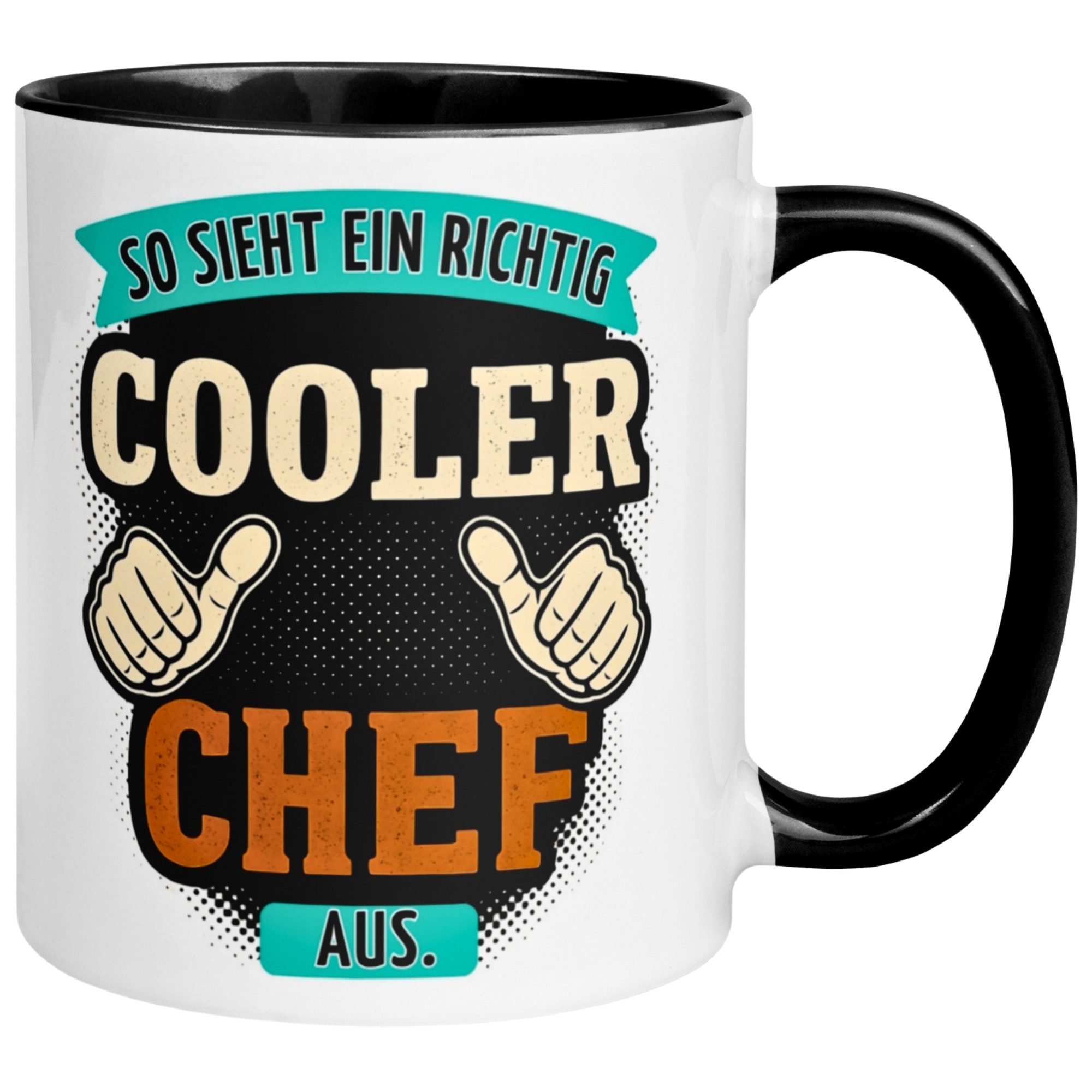 Momentals Tasse Chef – „So sieht ein richtig cooler Chef aus“ – Geschenk Bester Chef, Gratis Versand · Links-&Rechtshänder · Spülmaschinenfest