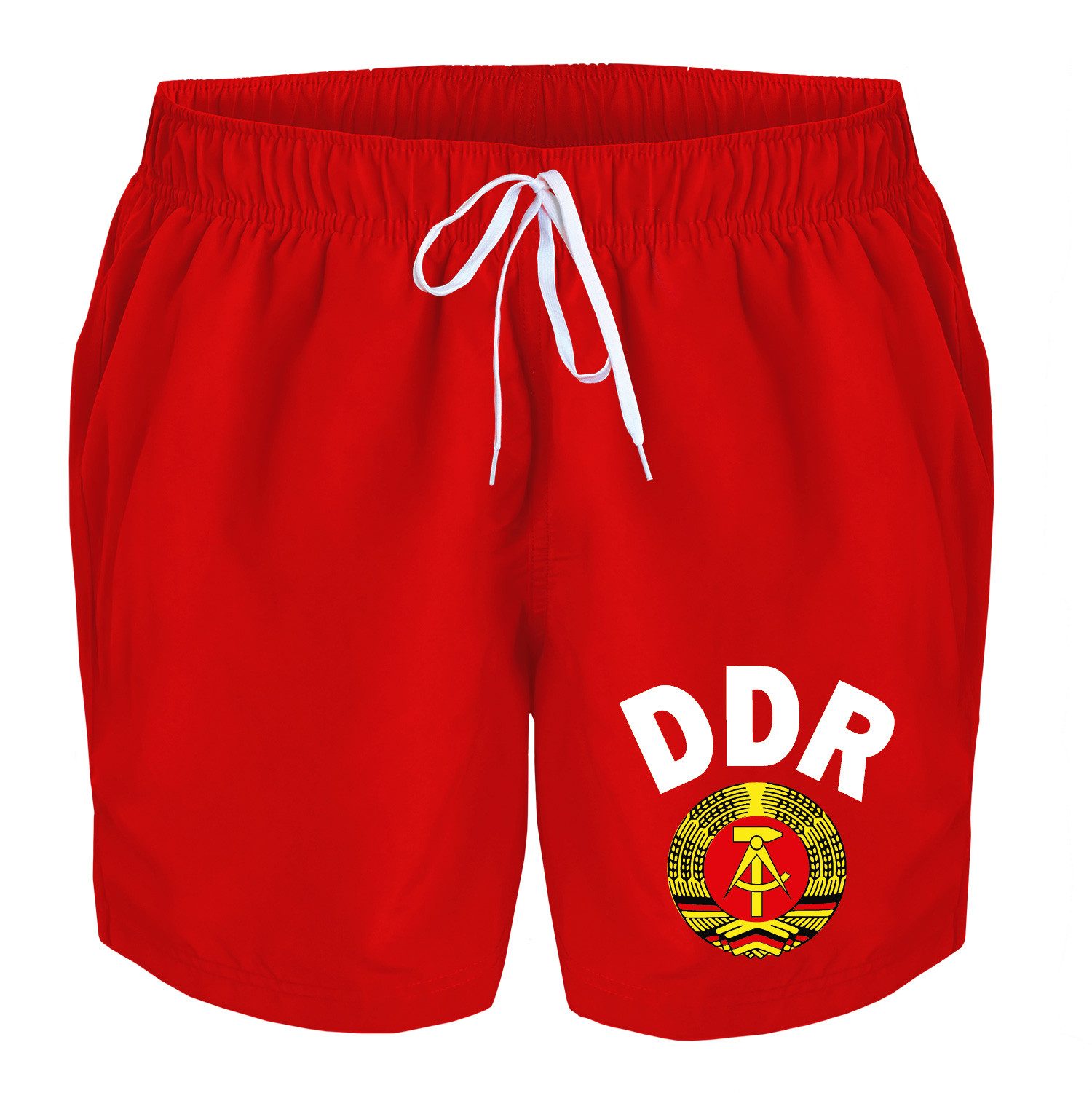 deinshirt Badehose Schwimmshorts DDR Ährenkranz mit Hammer und Zirkel Integrierter Netz-Slip, aufgesetzte Gesäßtasche mit Klettverschluss