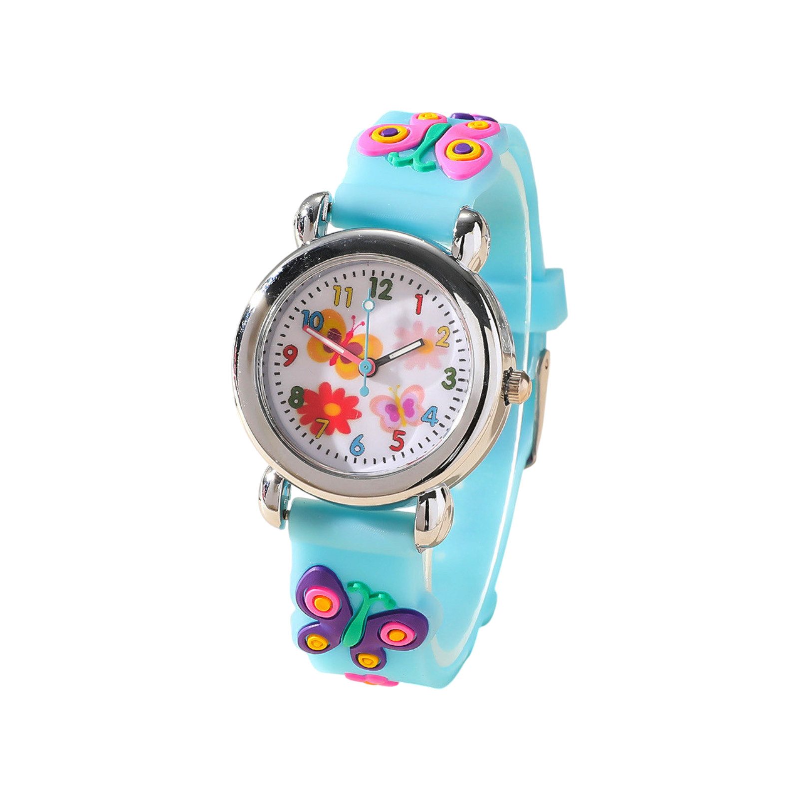 Quarzuhr Kinder Armbanduhr Silikon Uhr Bunte Kinderuhr mit Schmetterling
