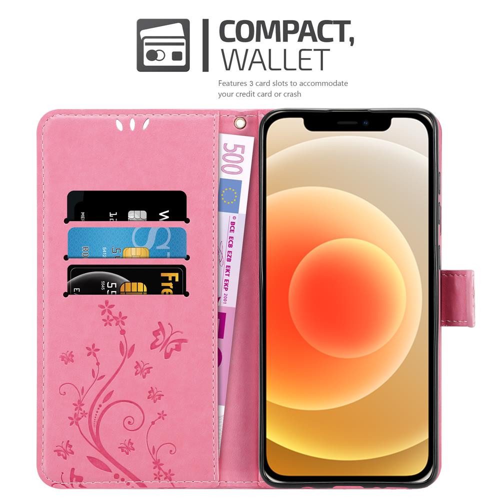 Cadorabo Handyhülle für iPhone 12 MINI Hülle Apple iPhone 12 MINI, Hülle Schutzhülle Blumen Flower mit Standfunktion Kartenfach Magnet