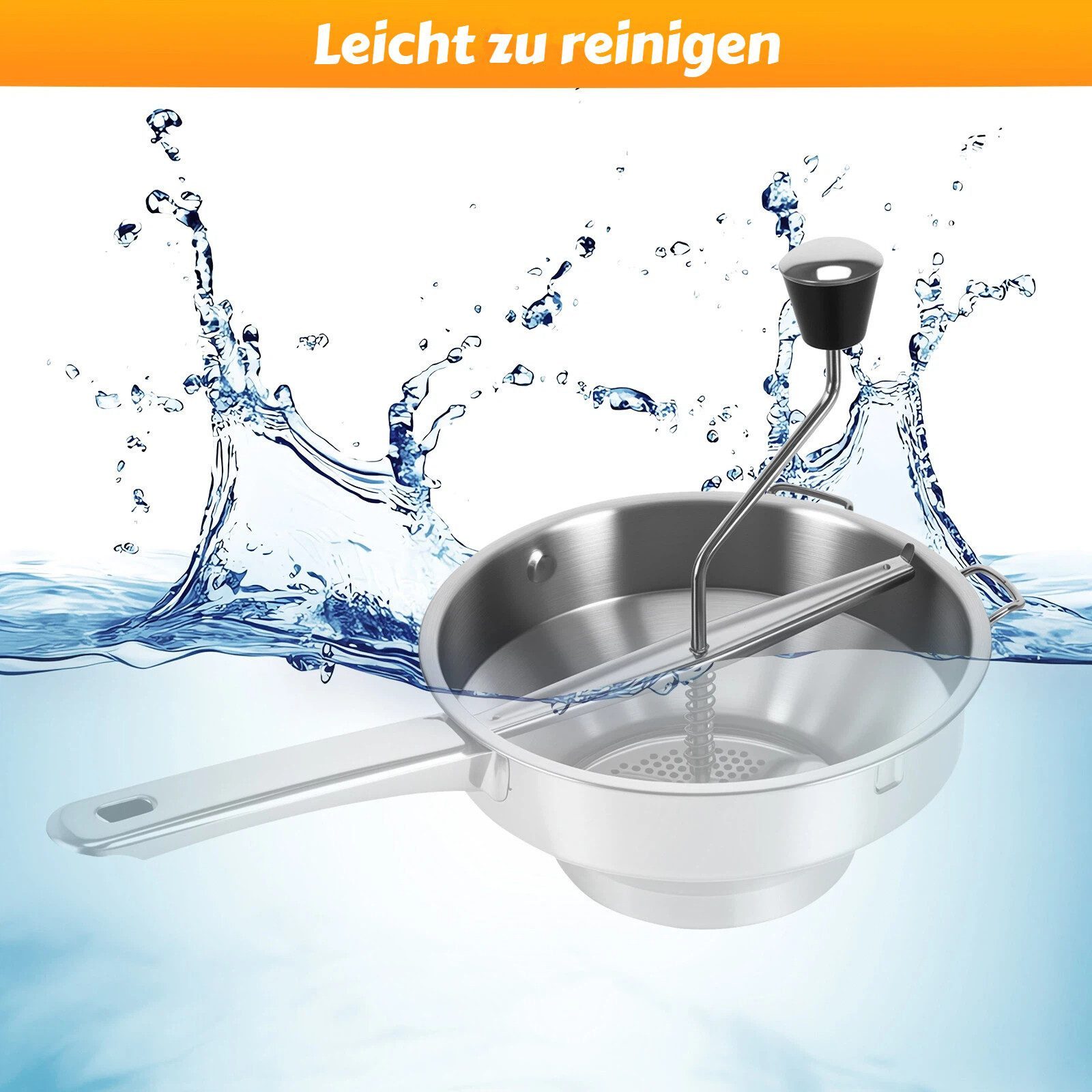 BlingBin Passiermühleneinsatz PassiermüHle Edelstahl, Passiergerät mit 3 Austauschbaren Lochscheiben, (1 Stück, 1-tlg), Handschalter Passiersieb Kartoffelpresse für Püree und Marmelade