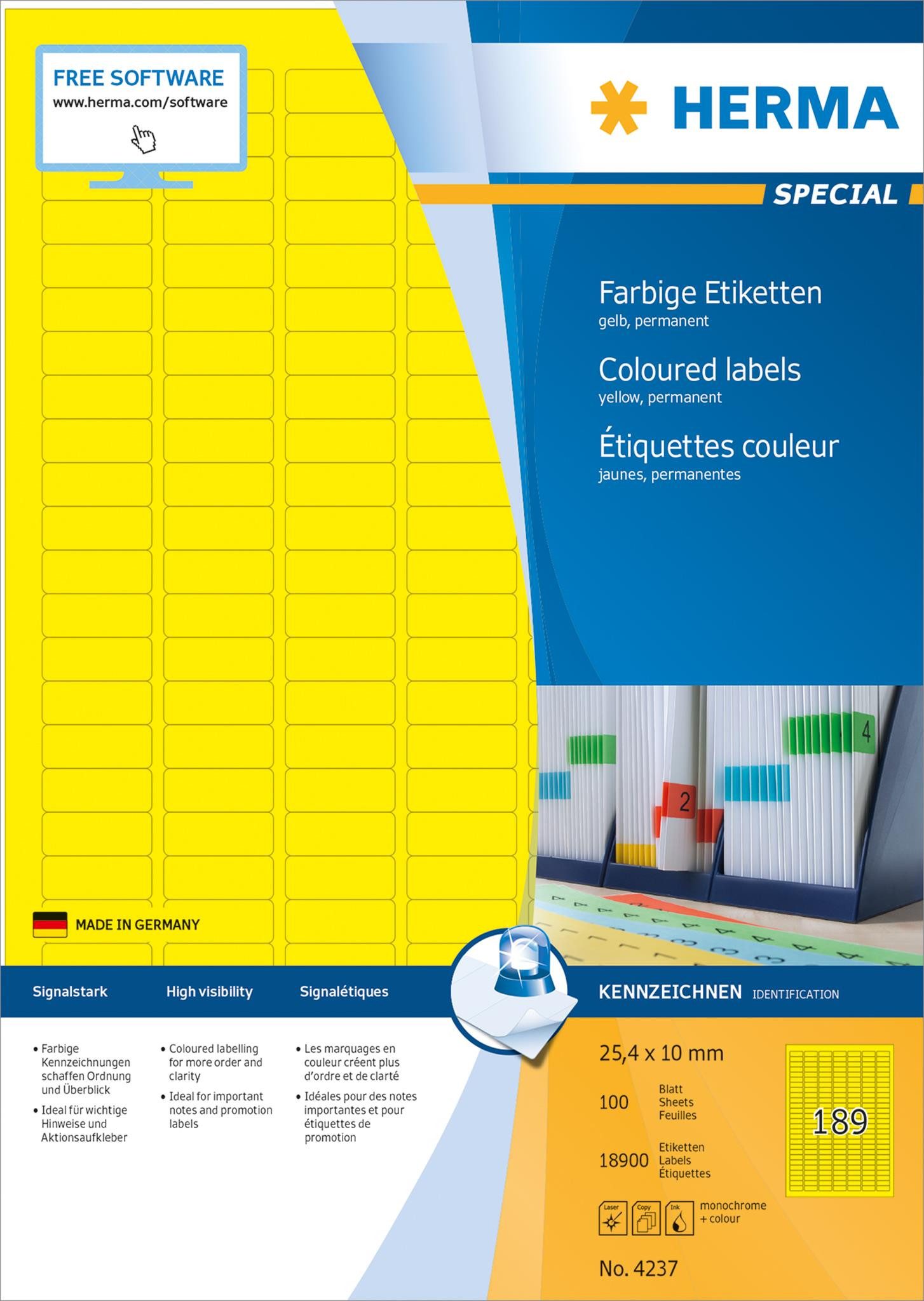 Thumbnail - HERMA Etikettenpapier Herma Etiketten permanent haftend 25,4 x 10 mm gelb 100 Bl 18900