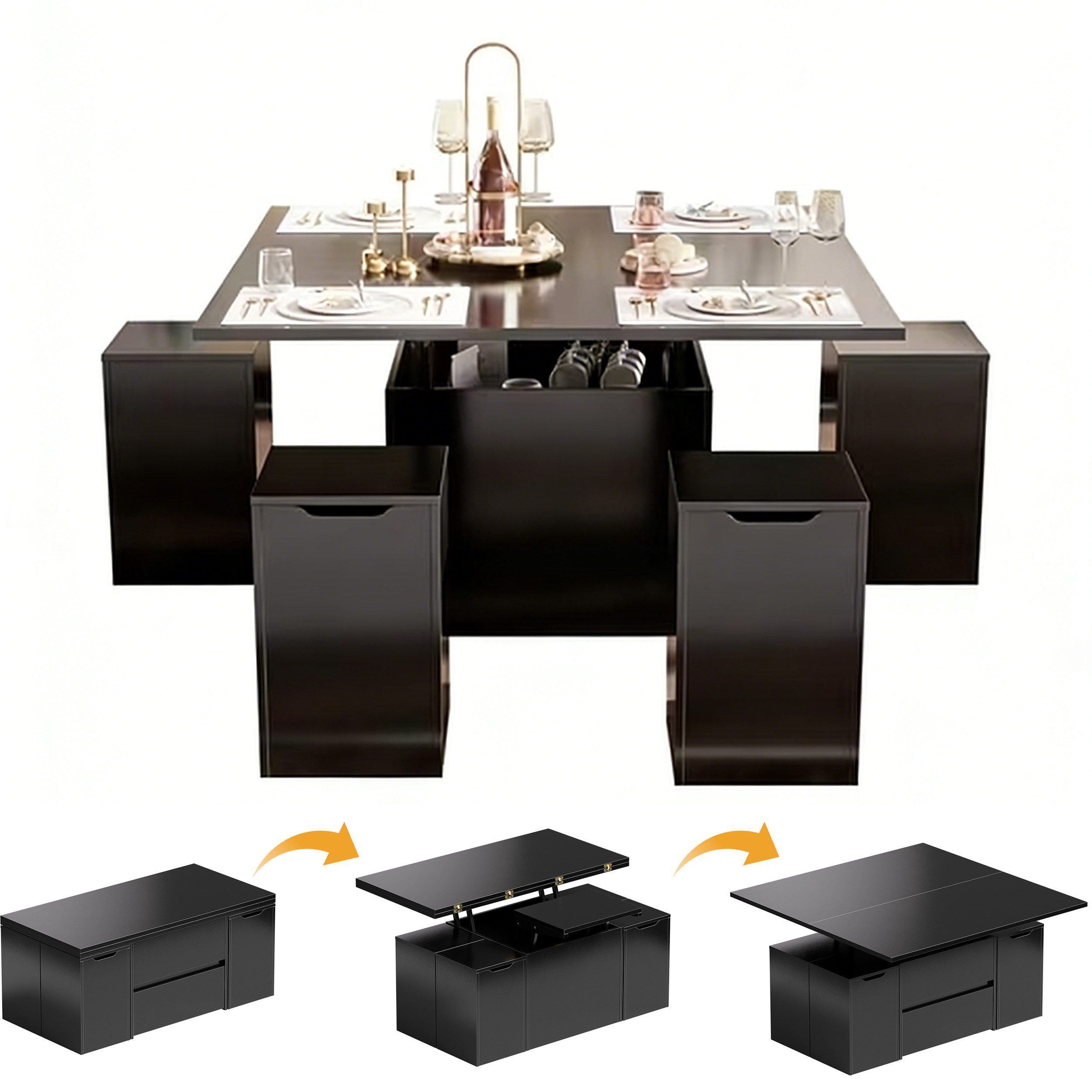 TWSOUL Couchtisch 4-in-1 Ausziehbarer Couchtisch mit Hockern & Stauraum (Ei günstig online kaufen