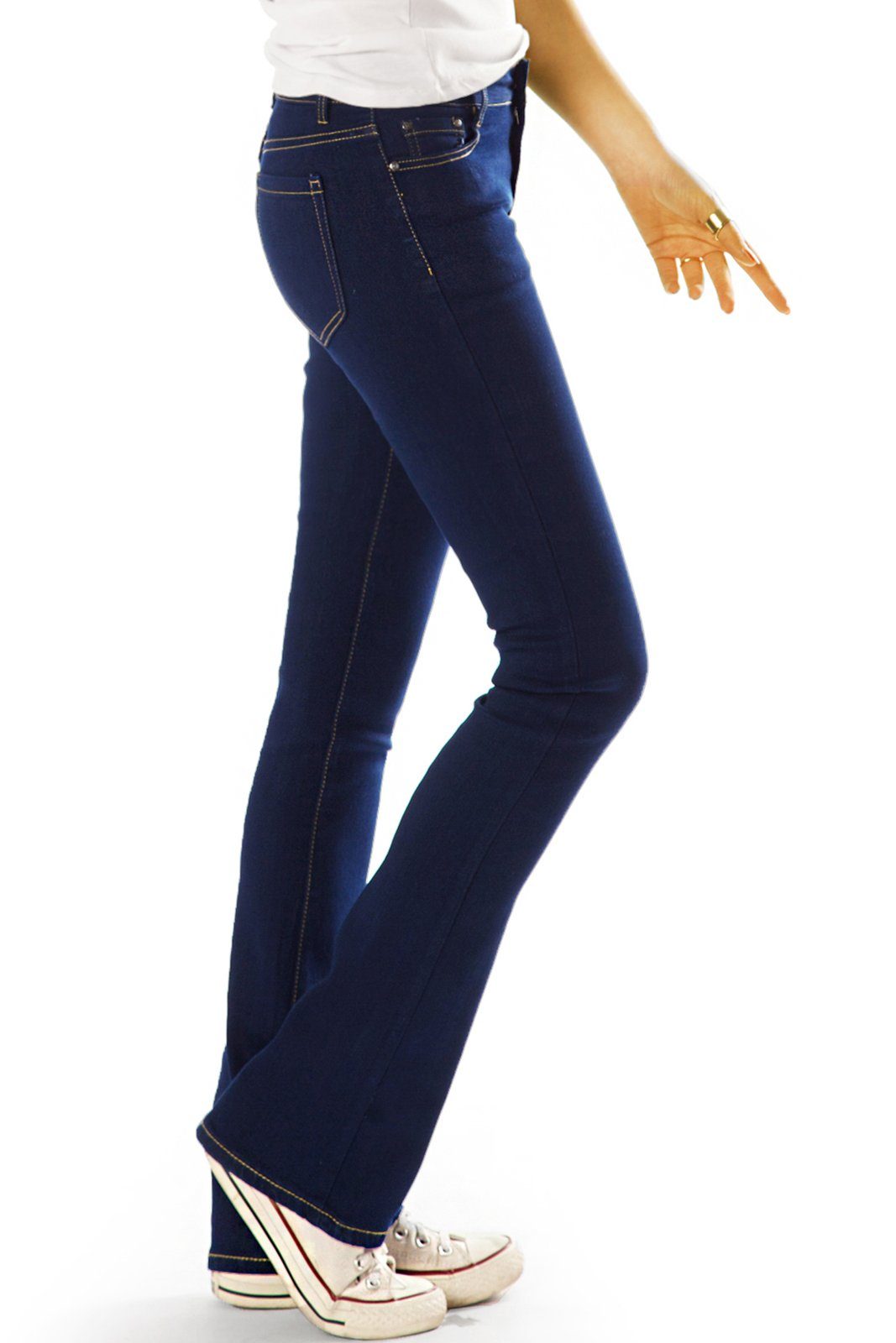 Hüftjeans Damen Stretchjeans Stretch-Anteil, Bootcut 5-Pocket-Style Jeanshose schwarz - be mit Bootcut-Jeans -j18g styled