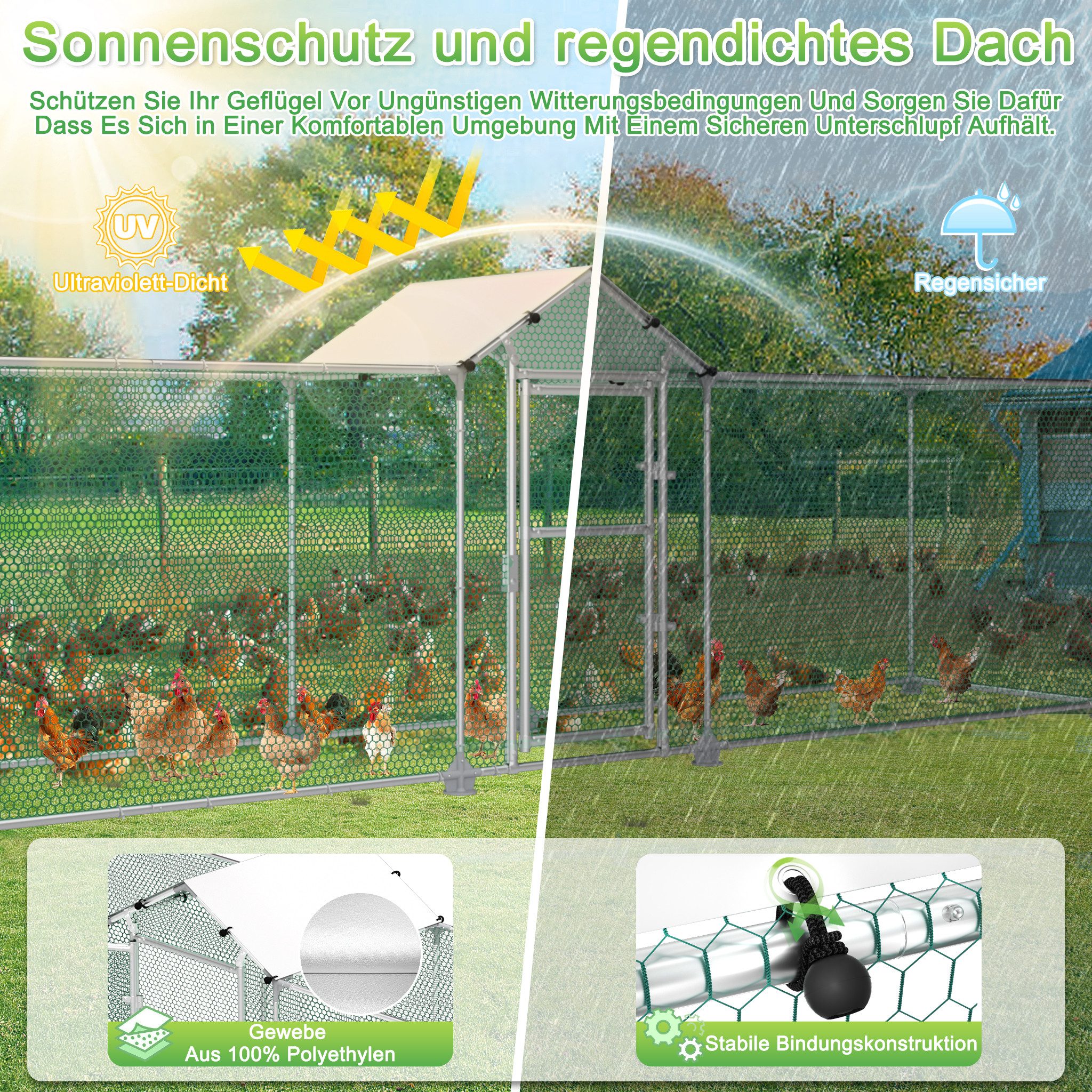 FIVMEN Hühnerstall Kleiner Hühnerhaus für Garten, Outdoor Kleintierhaus, Geflügelstall mit Auslauf Vogelkäfig mit Freilauf Transportabler – Bild 4 von 5