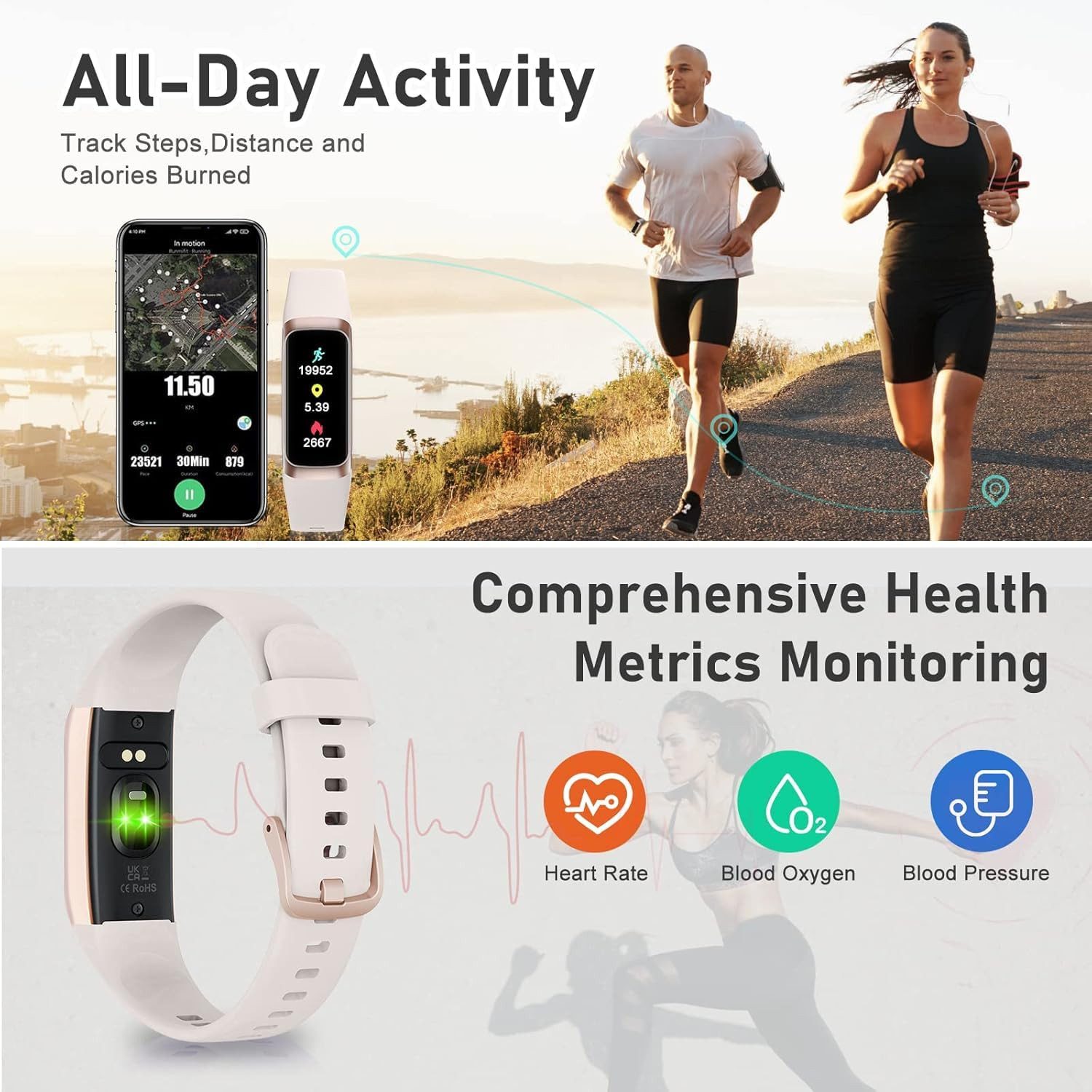 MOPUEA Smartwatch mit Blutdruckmessung mit 70+ Zifferblätter &25 Sportmodi Smartwatch
