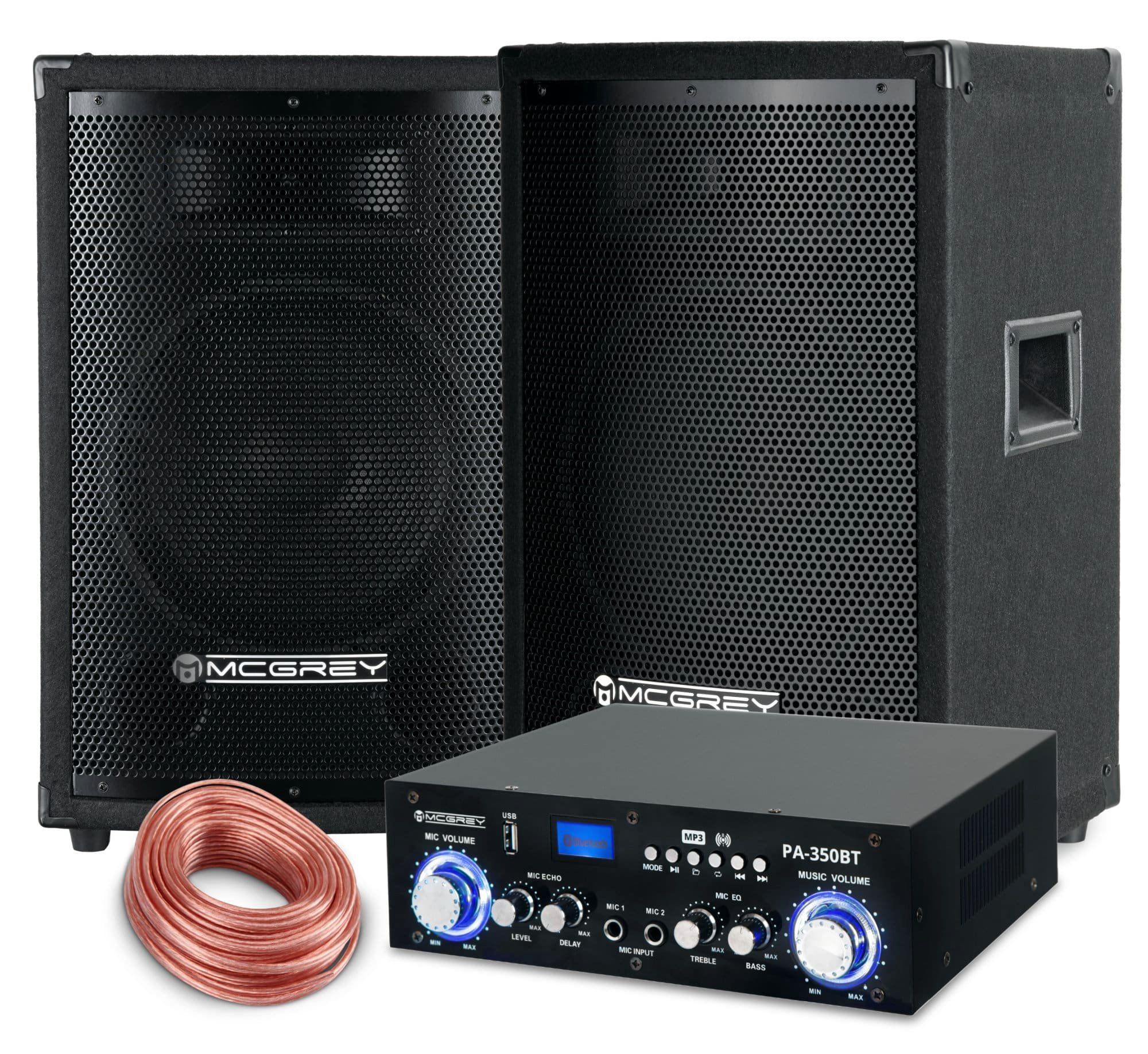 McGrey PA Komplettset DJ Anlage Party-Lautsprecher (Bluetooth, 400 W, Partyboxen 25cm (10 zoll) 2-Wege System - inkl. Endstufe)