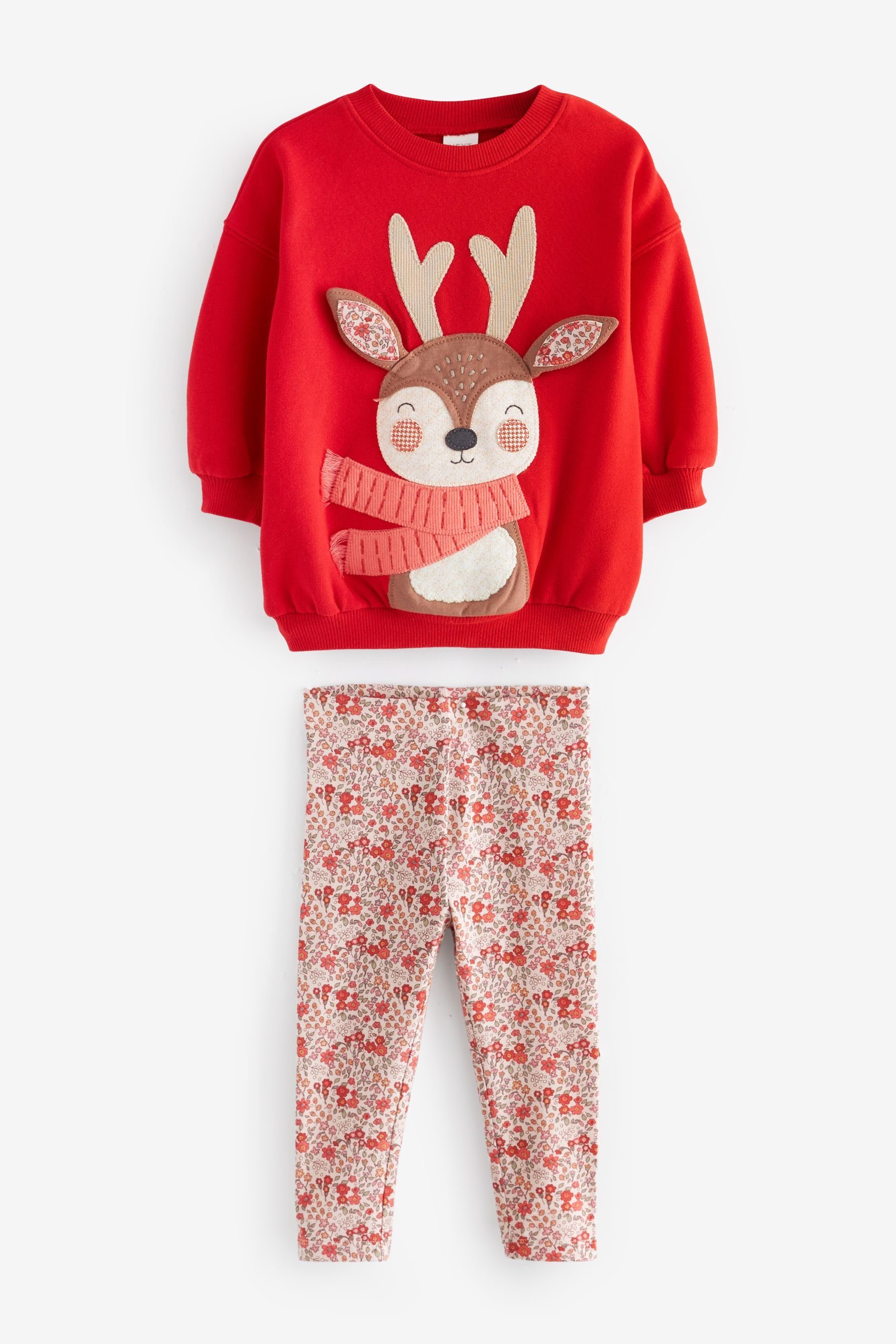 Next Shirt & Leggings Weihnachtsset aus Sweatshirt und Leggings (2-tlg) Red Reindeer