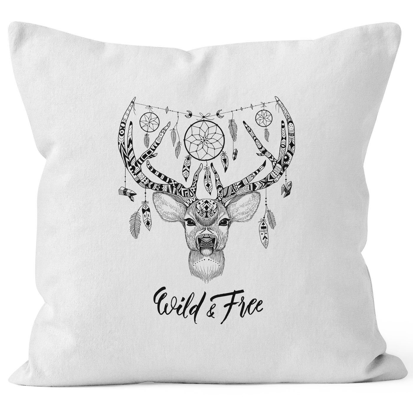 Autiga Dekokissen Kissenbezug Hirsch Geweih Traumfänger Mandala Boho Bohamian Atzec 40x40 Baumwolle Autiga®