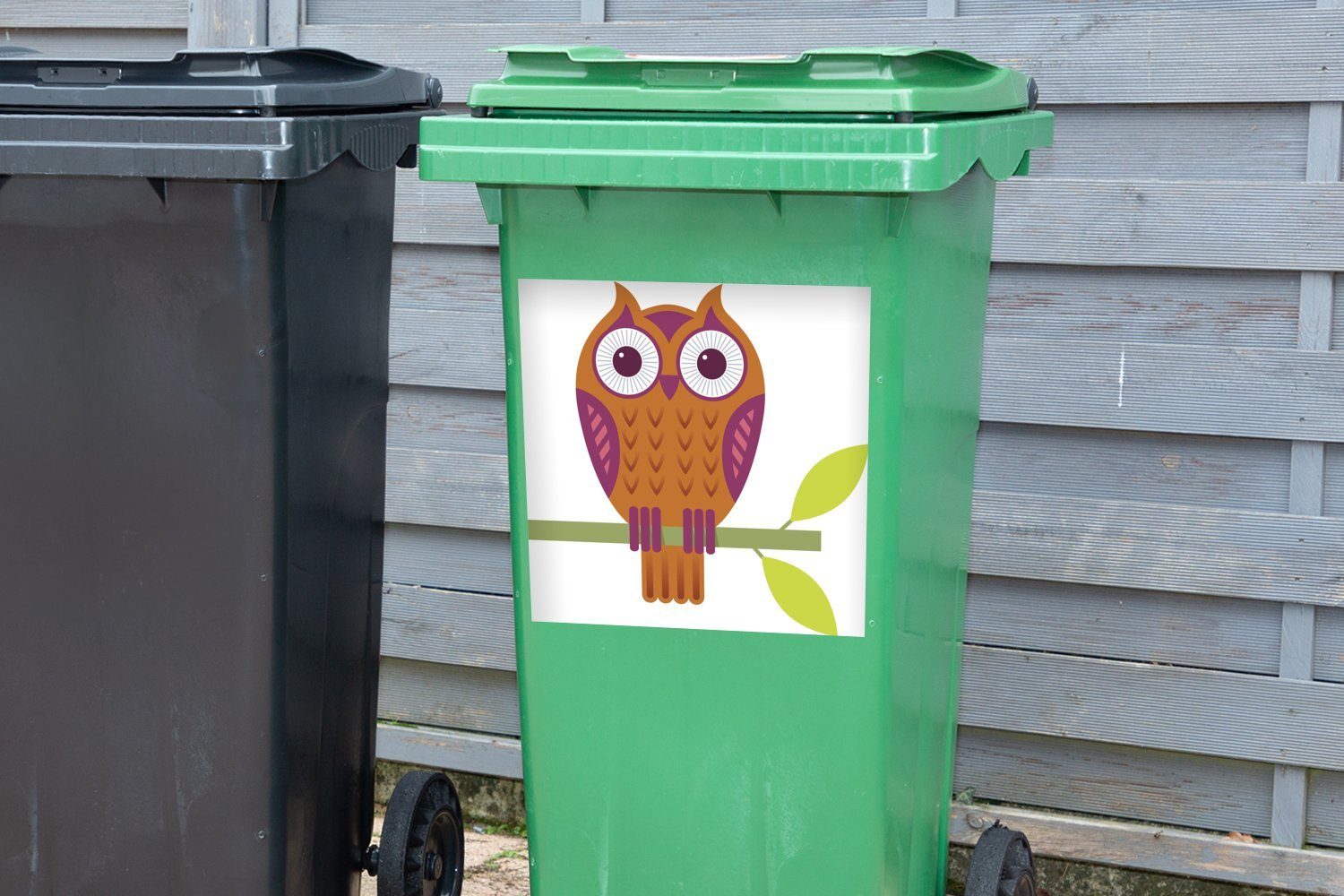 Mülleimer-aufkleber, Illustration Eule MuchoWow Wandsticker einer Sticker, Container, Mülltonne, Abfalbehälter St), (1