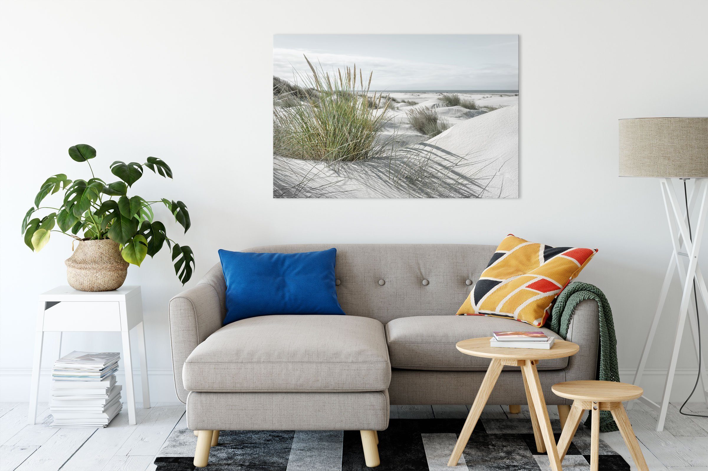 Pixxprint Leinwandbild Grasige Dünenlandschaft am Meer B&W Detail, Grasige günstig online kaufen
