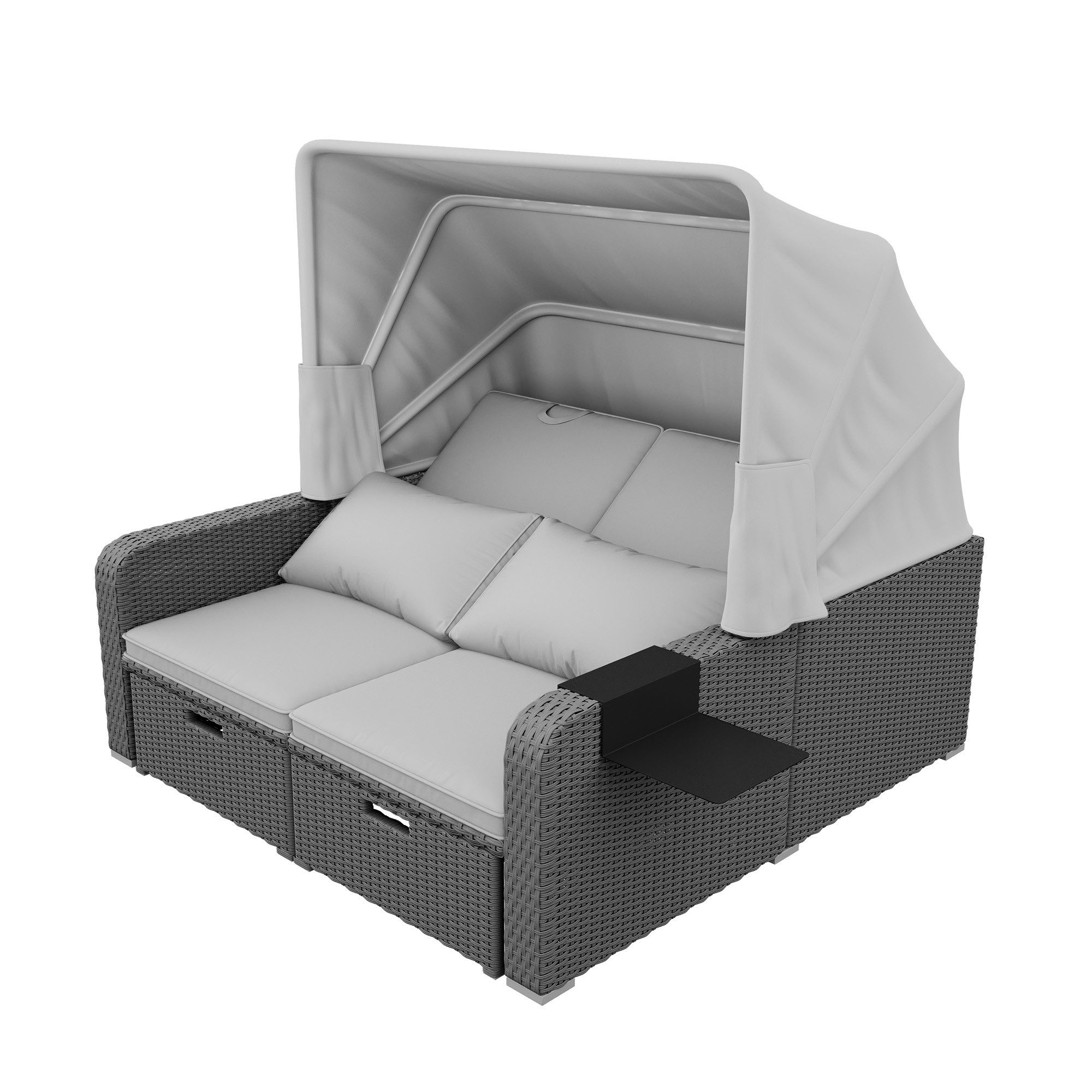 BlingBin Gartenlounge-Set Polyrattan Gartenmöbel für 2 Personen, Gartensofa, Loungesofa, (1er Set, 1-tlg., 1tlg), Abnehmbare Markise,Polyrattan und Schwamm,Grau