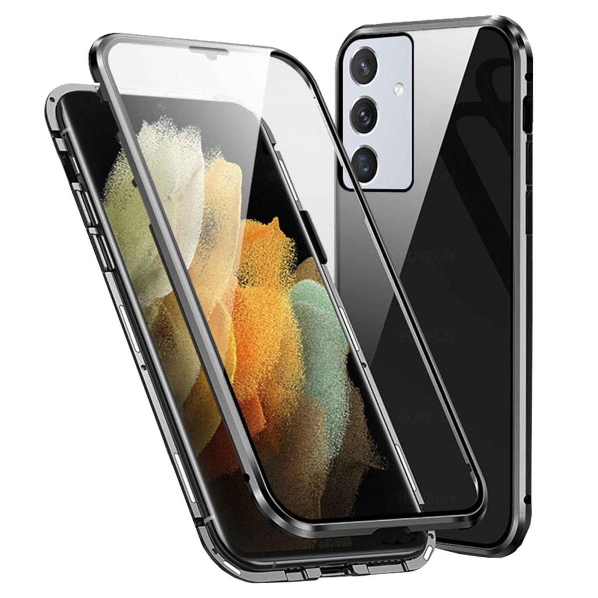 Wigento Handyhülle Für Samsung Galaxy A54 5G 360 Grad Magnet Glas Bumper Handy Tasche