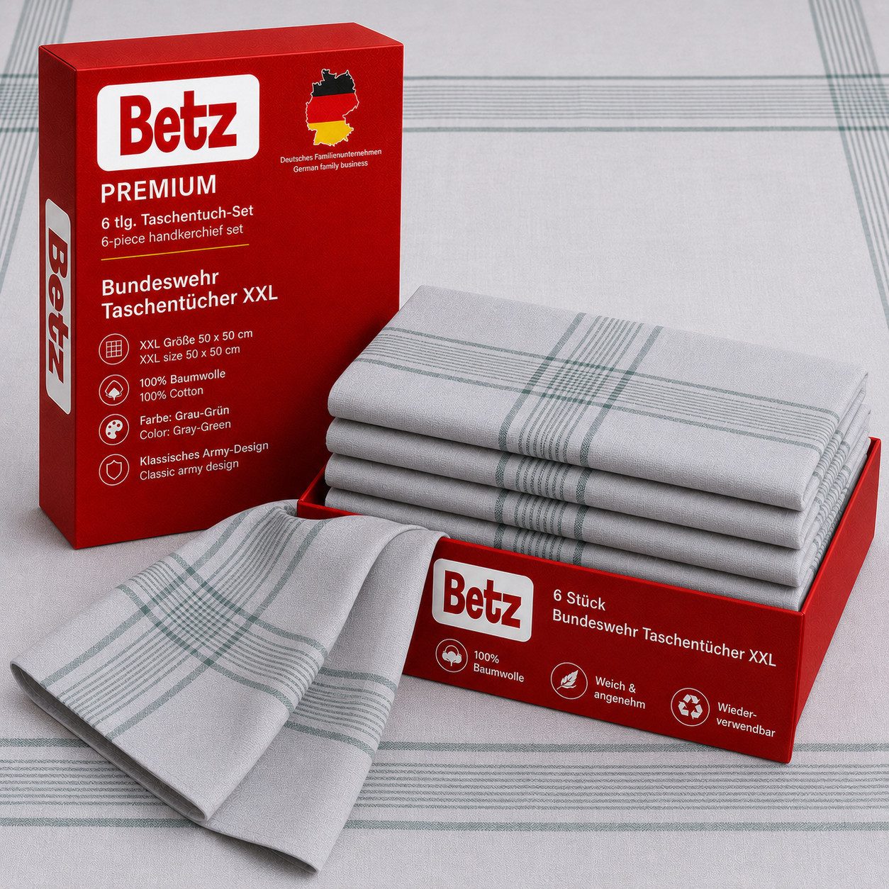 Betz Taschentuch Bundeswehr Taschentücher XXL Herren Stoff 50x50 cm 100% Baumwolle, (6-St)
