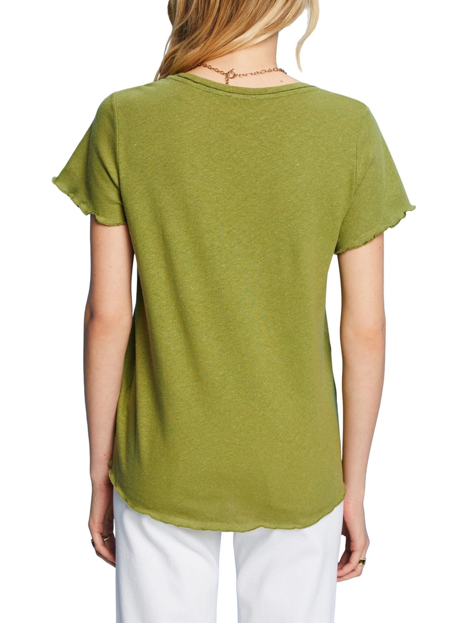 Baumwolle-Leinen-Mix (1-tlg) PISTACHIO Rollkanten, mit T-Shirt Esprit GREEN T-Shirt