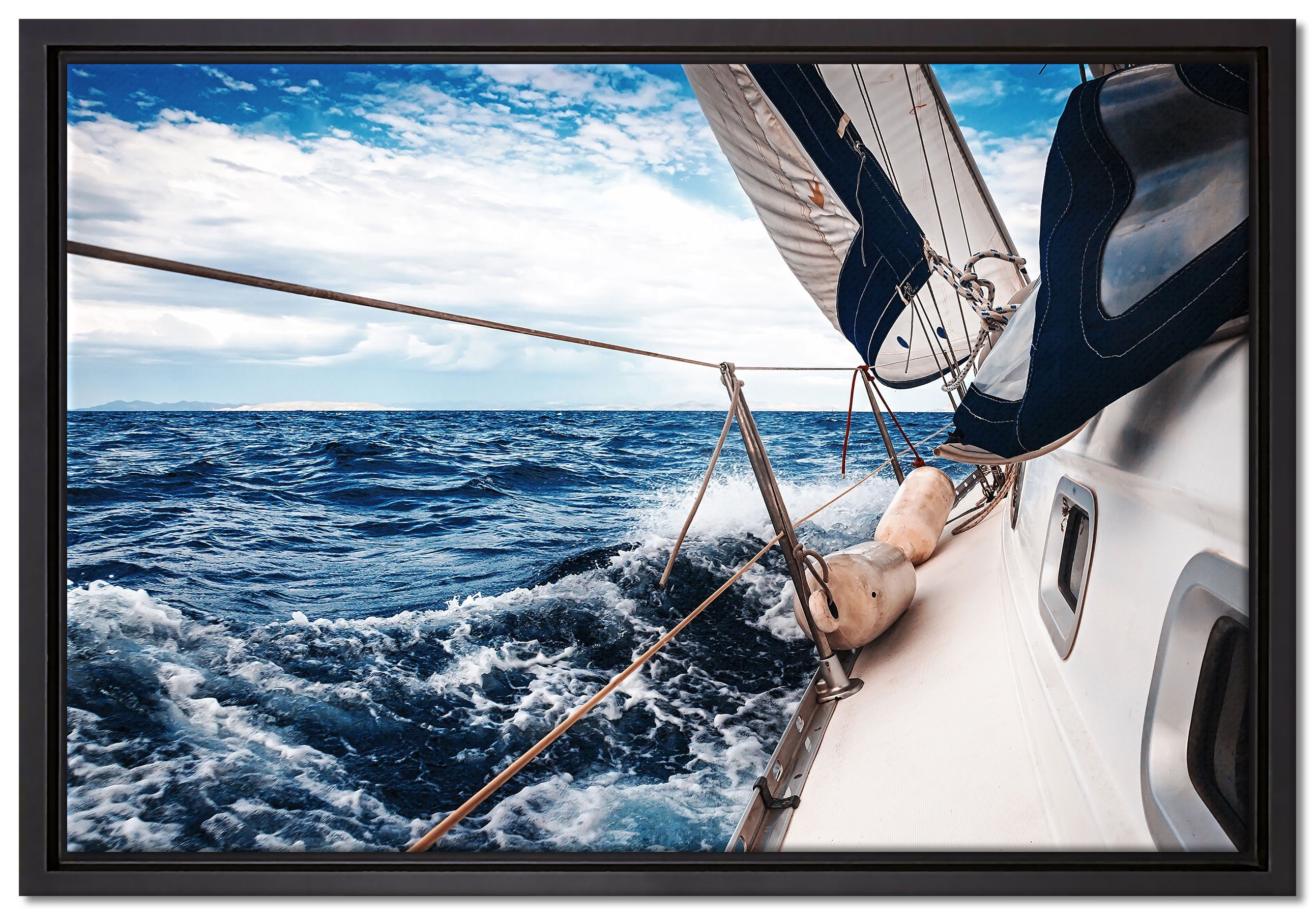 Pixxprint Leinwandbild Die weißen Segel der Yacht, Wanddekoration (1 St), Leinwandbild fertig bespannt, in einem Schattenfugen-Bilderrahmen gefasst, inkl. Zackenaufhänger