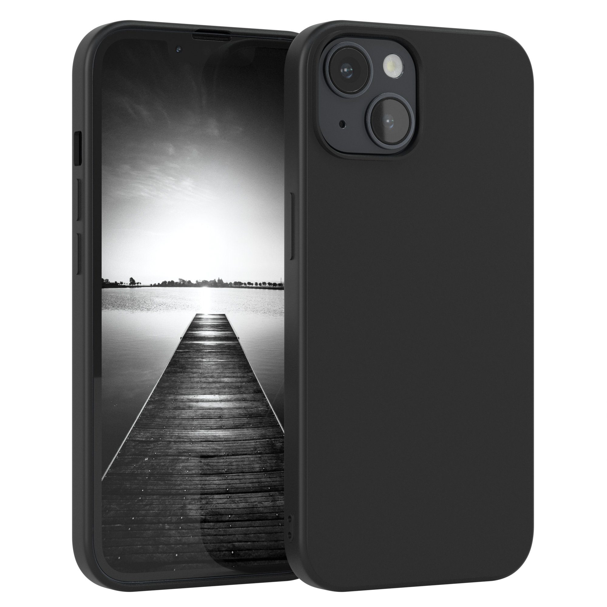 EAZY CASE Handyhülle für Apple iPhone 14 Hülle Silikon 6,1 Zoll, Silikon Schutzhülle mit Kameraschutz kratzfest Back Cover Etui Schwarz