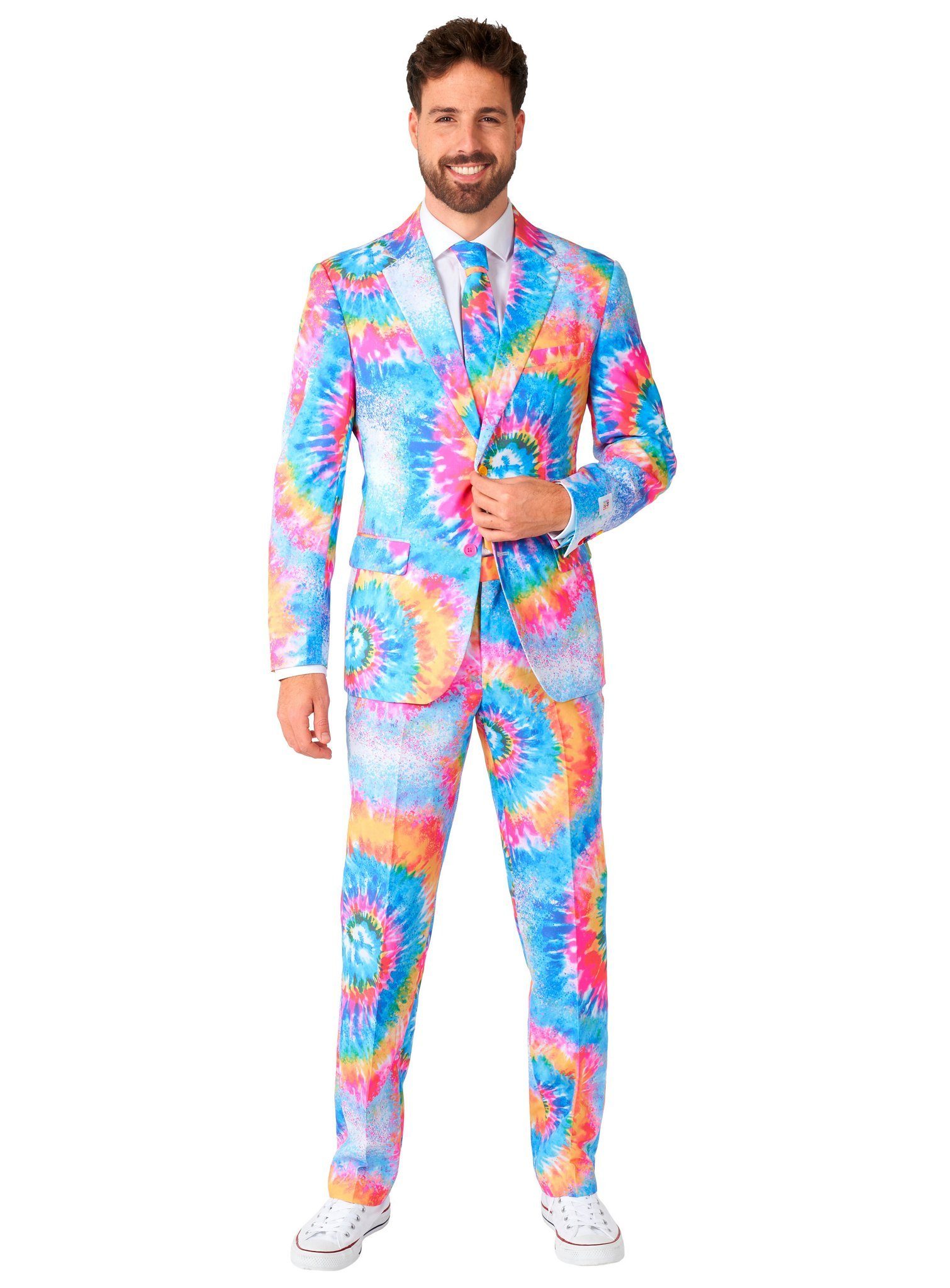 Opposuits Partyanzug Mr. Tie Dye Hippie Anzug Fasching Karnevalskostüm, Der Kompromiss zwischen feinem Zwirn und Hippie-Look