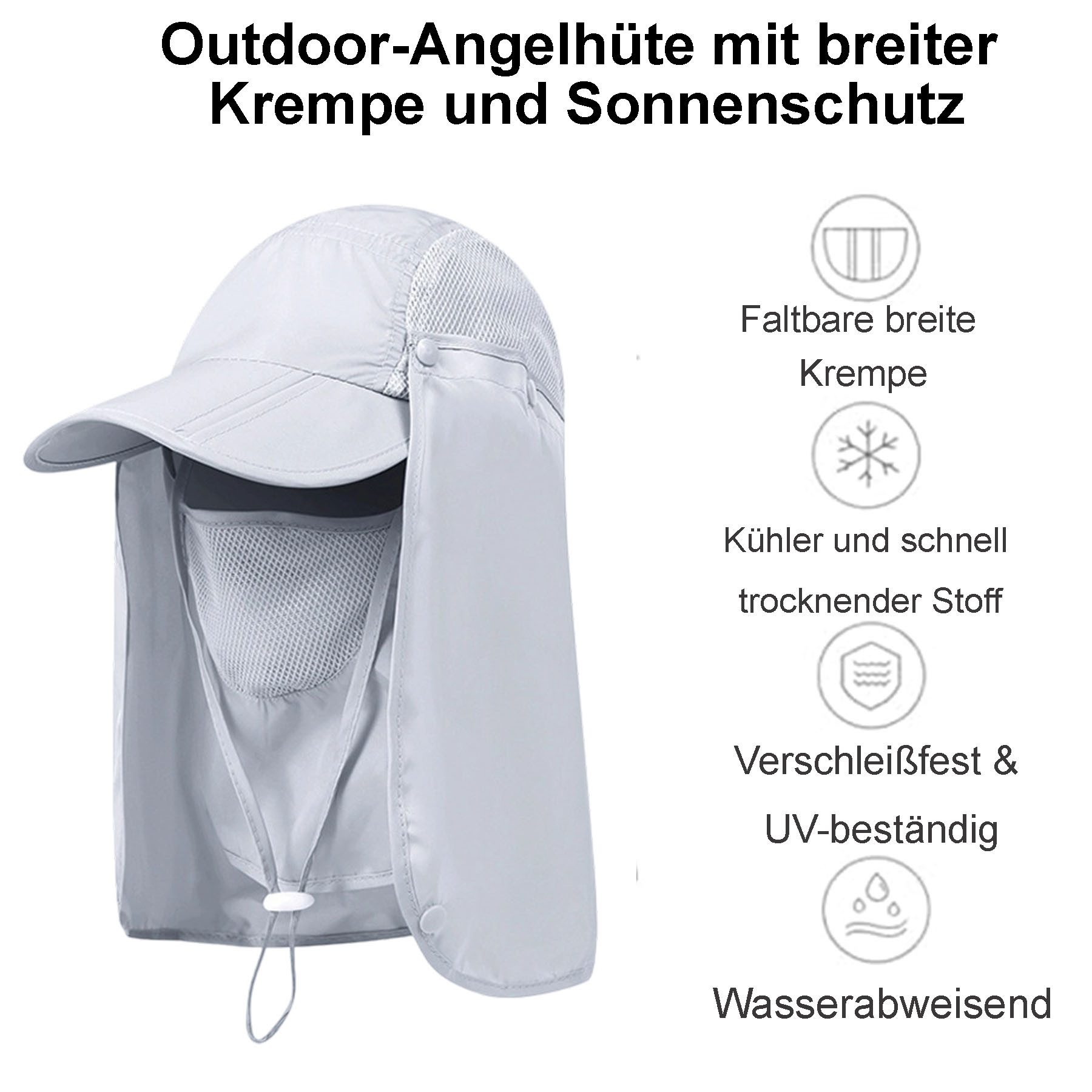 Mutig Sonnenhut Sonnenhut mit Abnehmbarer Halsklappe,Nackenklappe UV-Schutz Sonnenhüte (Herren & Damen Sommer Fischerhut mit Nackenklappe Sonnenschutz Kappe, Wide Brim Mesh Sun Hat, Safari Hat, Foldable,Verstellbarer Kinnriemen) Schutzhüte Wanderhut für Außenbereich, Camping, Wandern, Gehen, Reisen