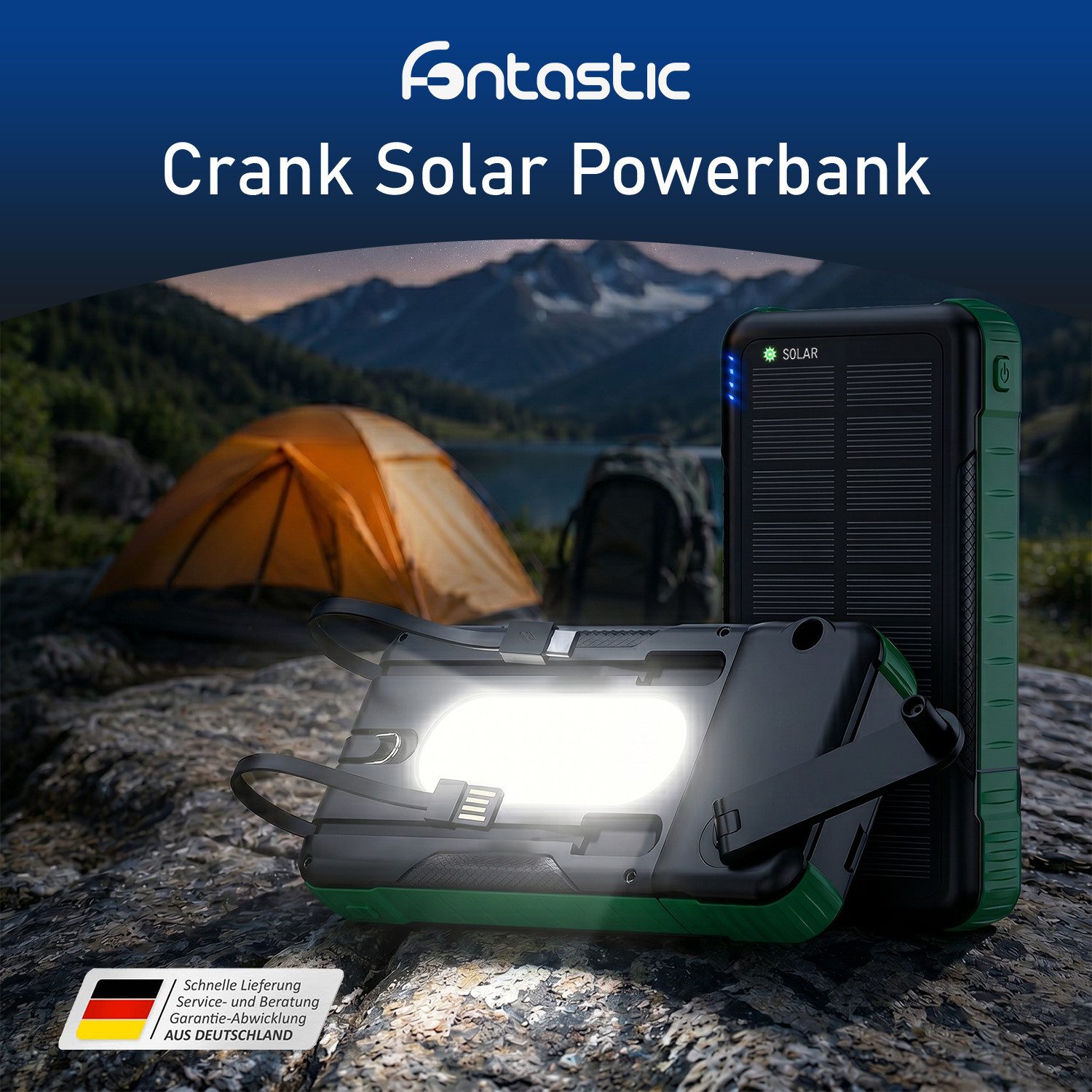 fontastic Crank Solar Powerbank 10000mAh Kurbel USB-C Outdoor Solar Powerbank